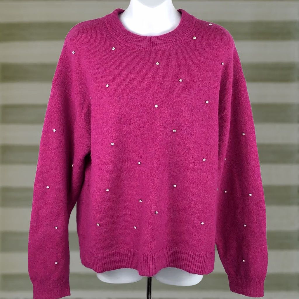 H&M H&M Fuzzy Sweater S Pink Rhinestone Accents Long Sleeve Oversized Glam Size S / US 4 / IT 40 - 1 Thumbnail