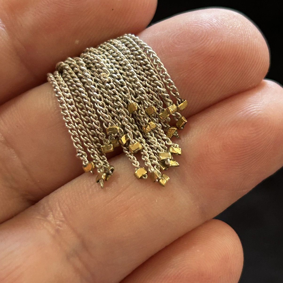 Handmade Handcrafted silver and gold chain fringe pendant necklace Size ONE SIZE - 6 Thumbnail