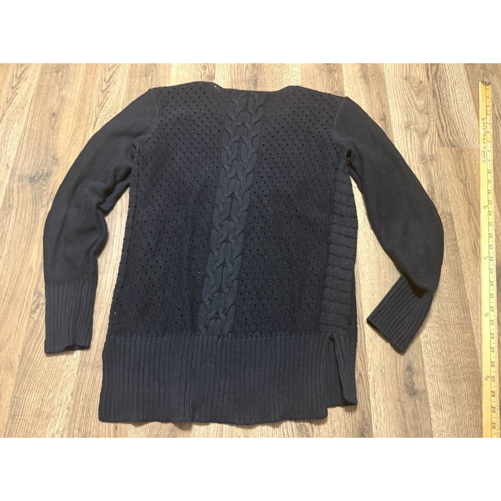 Vintage Ruff Hewn Sweater, Cable-Knit, V-Neck, Black, Women's Medium, Pullover, Long Sleeve, Casual, Regular Fit, Knit, Solid, Wool/Knits? Size M / US 6-8 / IT 42-44 - 2 Thumbnail
