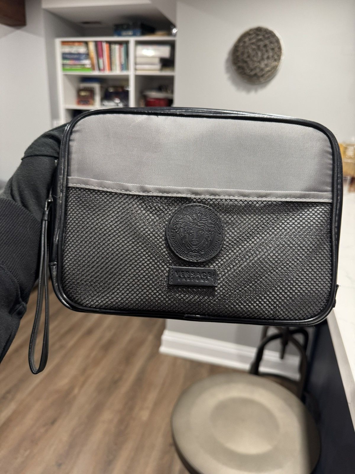 Versace VERSACE Parfums Black & Gray Mesh Detail Travel Toiletry Bag Size ONE SIZE - 3 Thumbnail