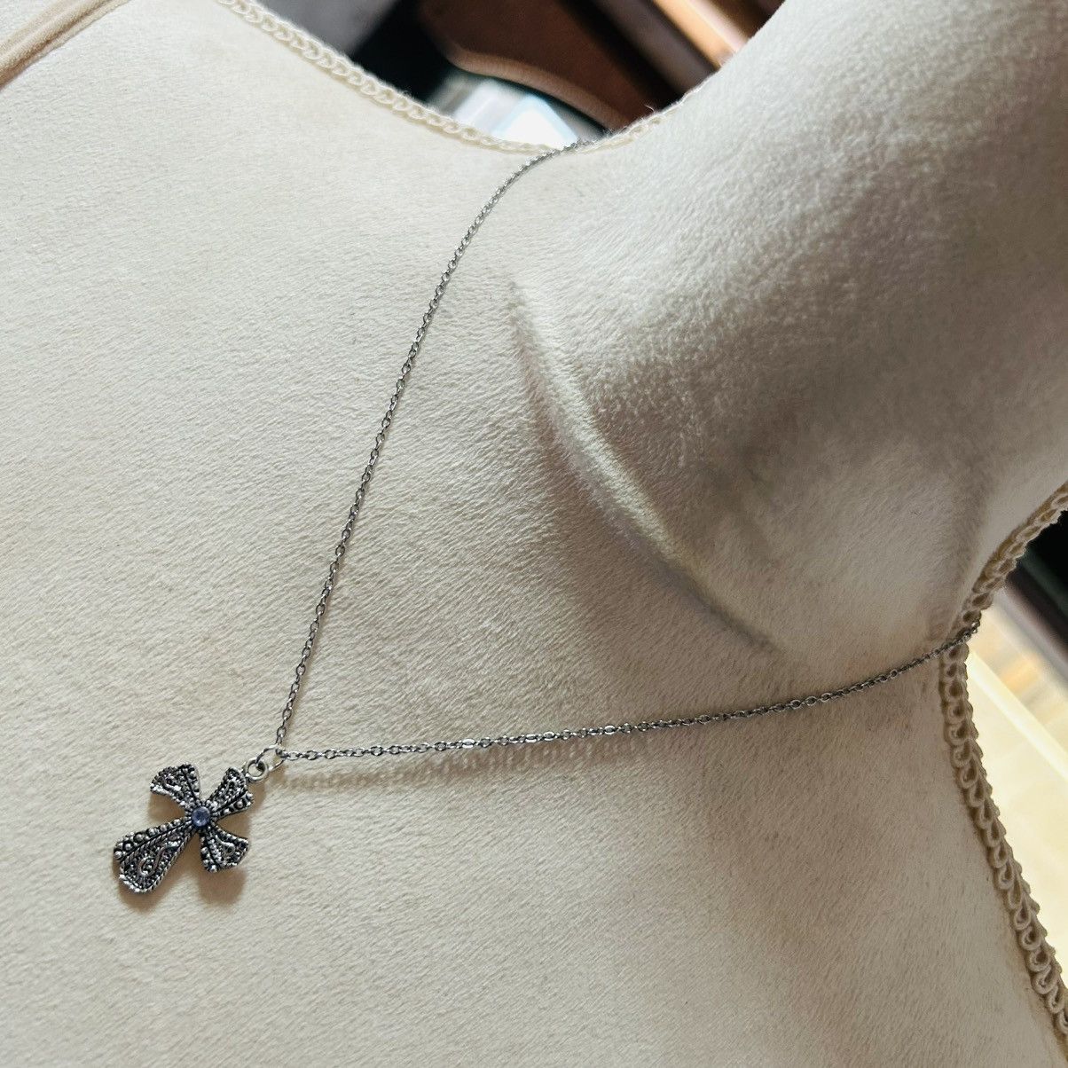 Handmade Handcrafted vintage heavy silver crystal cross necklace Size ONE SIZE - 1 Thumbnail