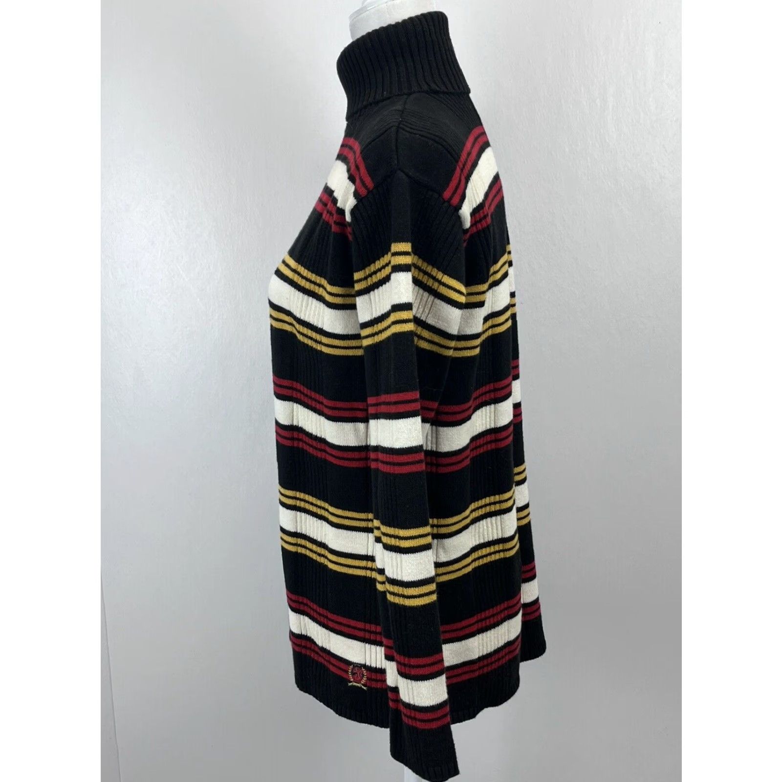 Tommy Hilfiger Womens Tommy Hilfiger Turtleneck Sweater Striped Ribbed Vtg Y2K Sz L VGUC Multicolor Long Sleeve Pullover 100% Cotton Size L / US 10 / IT 46 - 3 Thumbnail