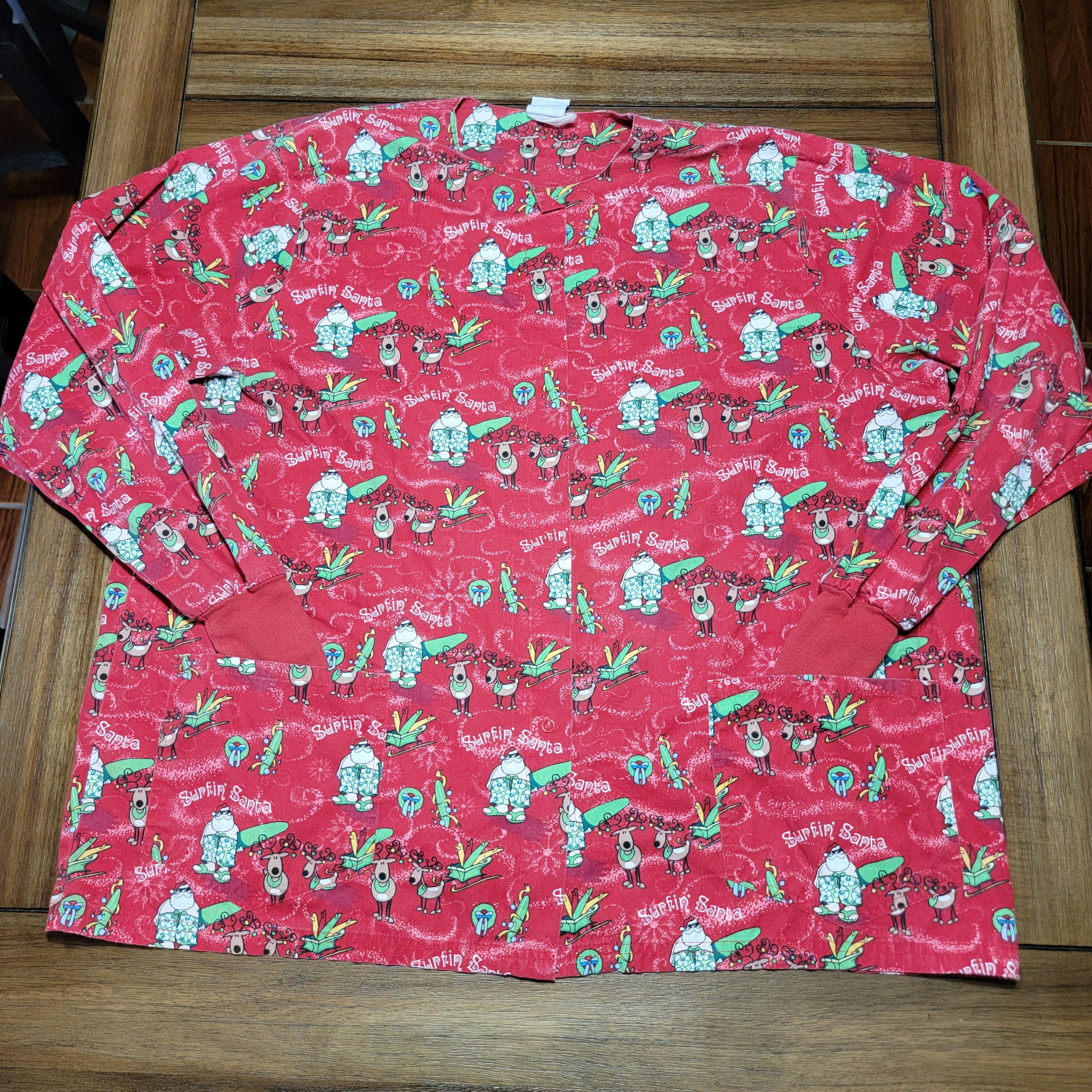 Other Uniform Advantage Red Scrub Jacket "Surfin' Santa" Size XXL / US 16-18 / IT 52-54 - 1 Thumbnail