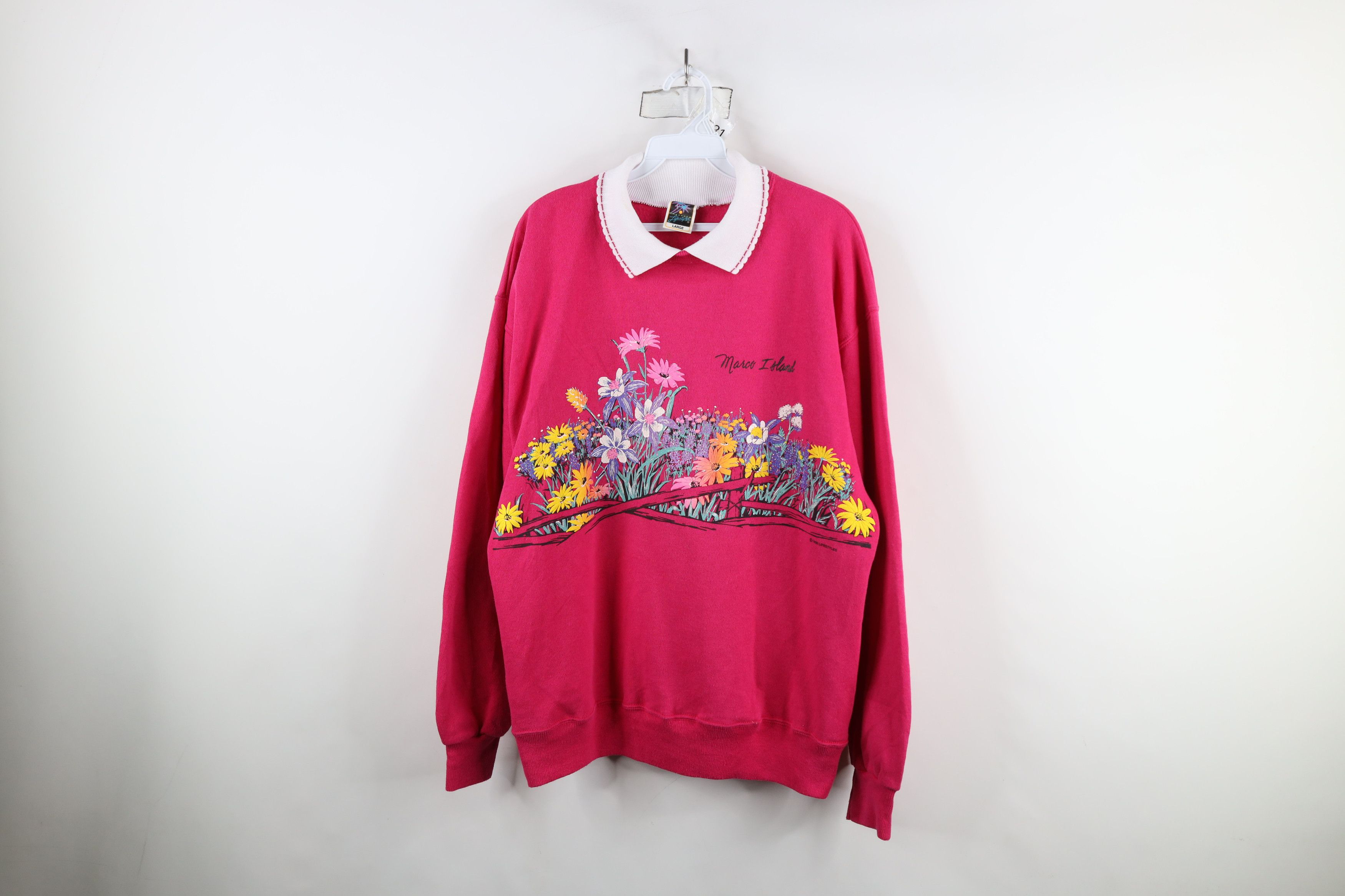 Vintage Vintage 90s Streetwear Flower Collared Sweatshirt USA Size L / US 10 / IT 46 - 1 Thumbnail