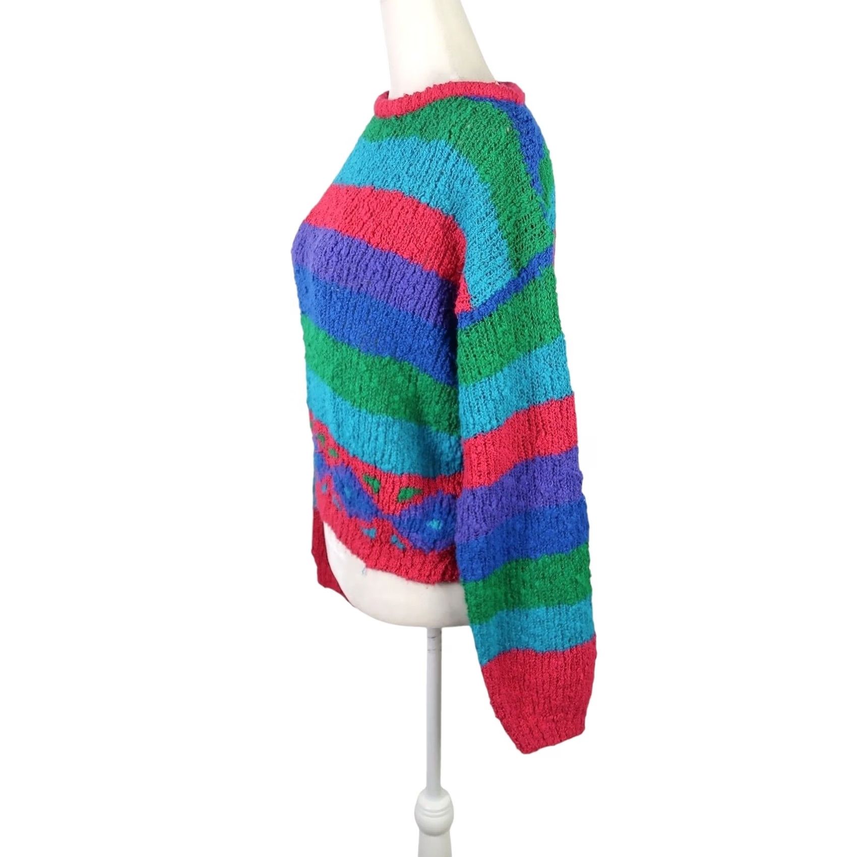 Vintage VINTAGE Gitano CreW Neck Knit Sweater Striped Blue Pink Green Purple 80s 90s Women M Casual Pullover Sweater Size M / US 6-8 / IT 42-44 - 3 Thumbnail