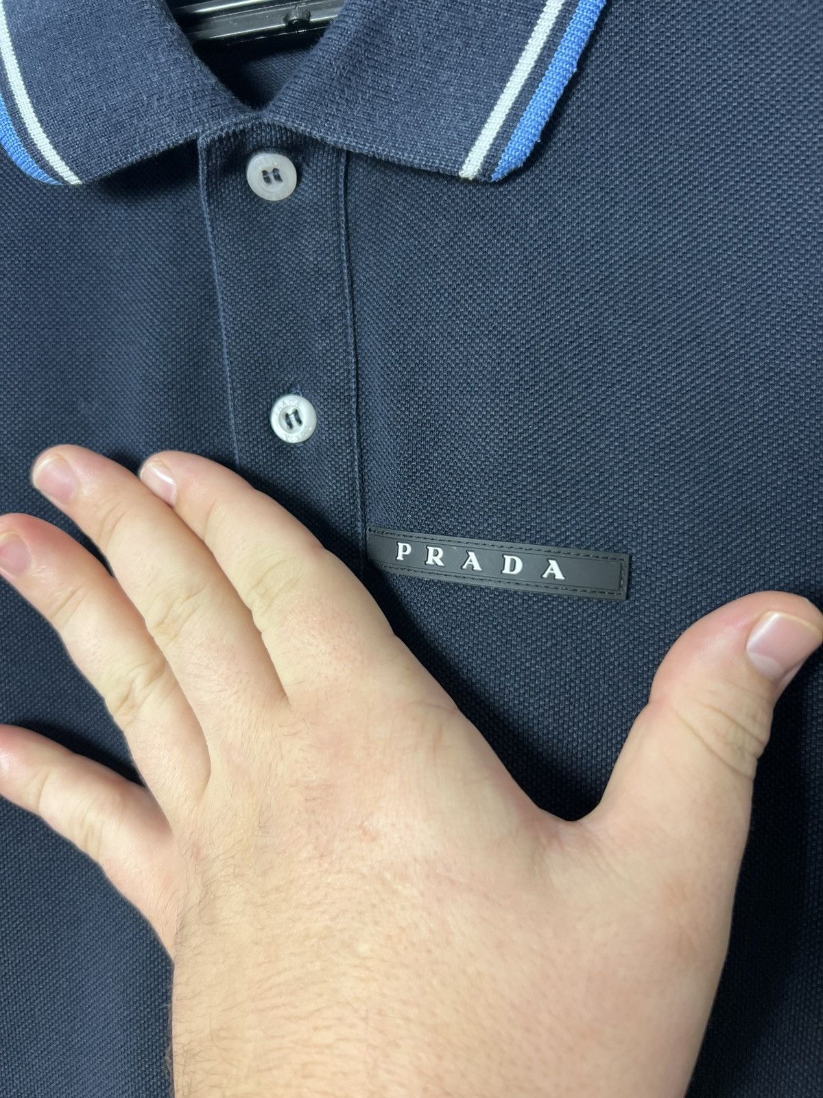 Prada Prada Milano Black Tab Logo Men’s Polo T - Shirt Dark Navy Size US L / EU 52-54 / 3 - 8 Thumbnail