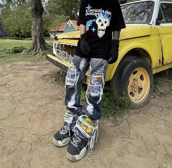 Japanese Brand High street sabotage washed heavy embroidered ripped jeans Size US 30 / EU 46 - 6 Thumbnail