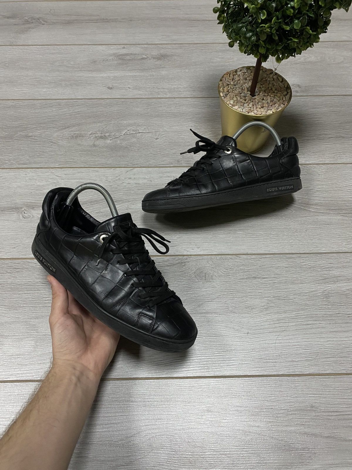Louis Vuitton Vintage Leather Sneakers Shoes Crocodile in Black, Men's (Size 8)