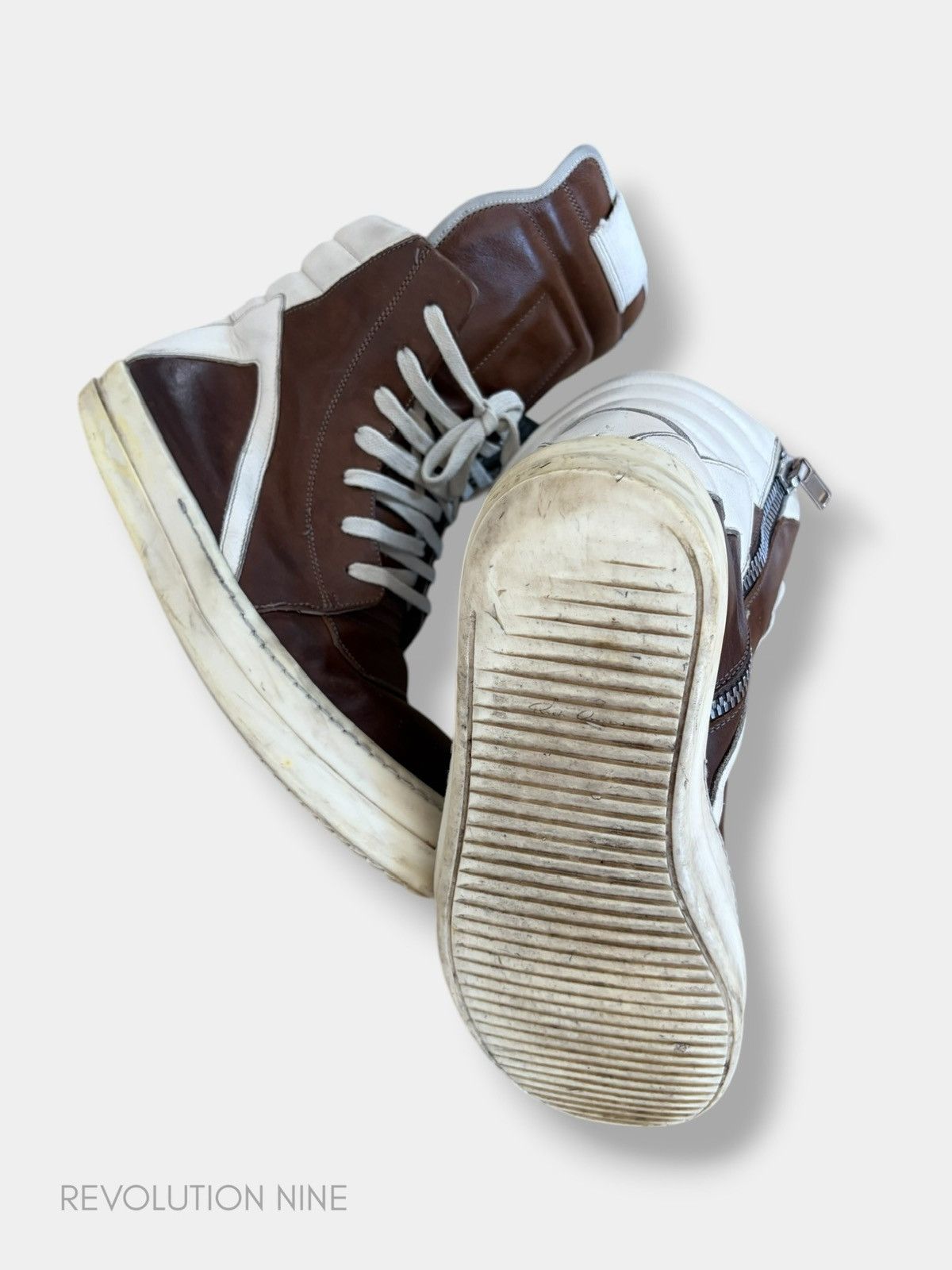 Rick Owens Rick Owens FW22 brown/milk leather geobasket Size US 8 / EU 41 - 6 Thumbnail