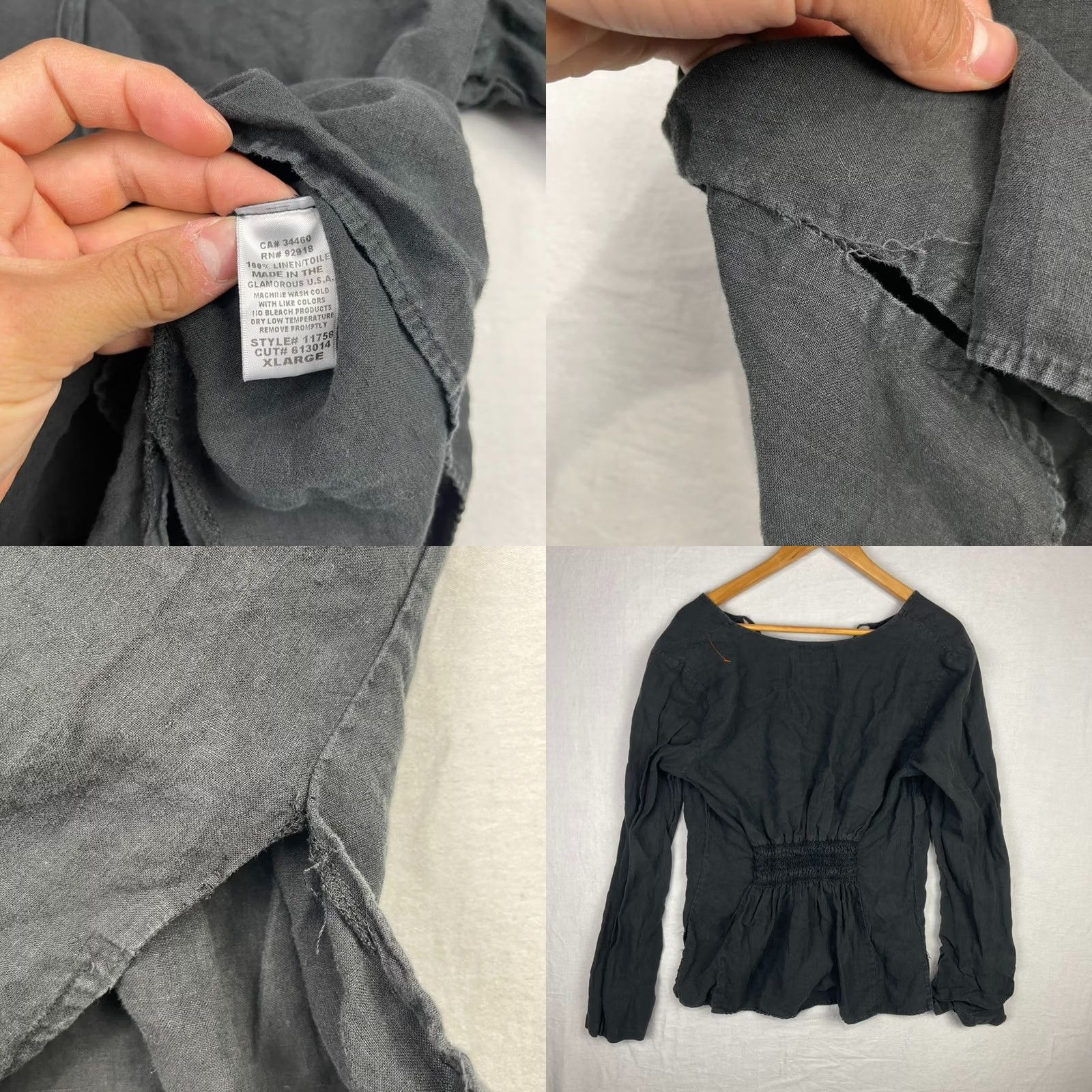 Juicy Couture VINTAGE Juicy Couture Shirt Womens XL Black Linen Blouse Tie Neck Tunic Y2K Size XL / US 12-14 / IT 48-50 - 8 Thumbnail