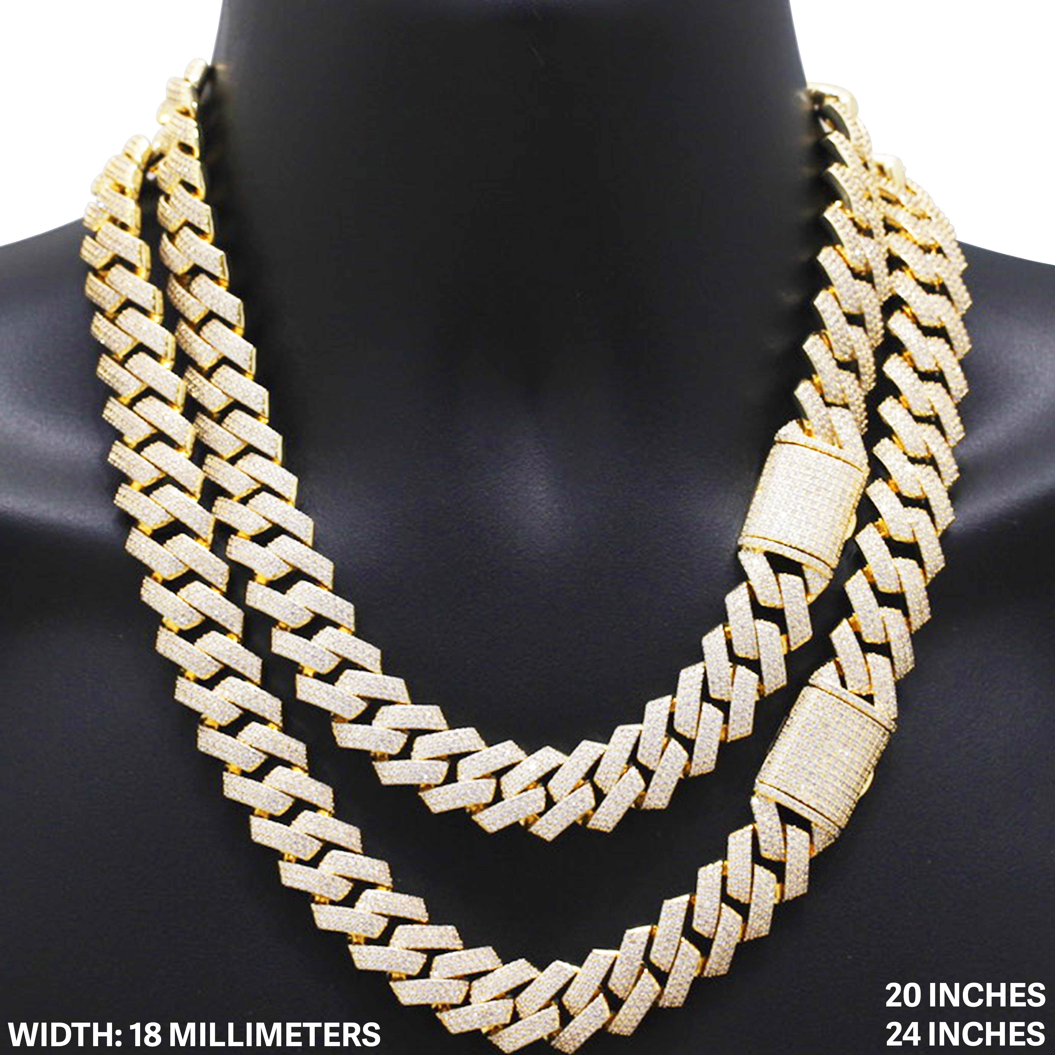 Other 14k Yellow Gold Plated AAA CZ 18mm Cuban Chain Necklace 24” Size ONE SIZE - 1 Thumbnail
