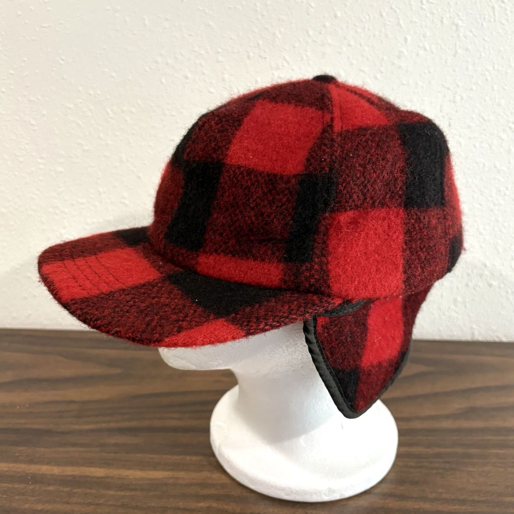 Vintage VINTAGE Buffalo Plaid Wool Winter Hat Ear-Flaps Red Black Check Size XL USA Trapper Hat Unisex Adults Size ONE SIZE - 3 Thumbnail