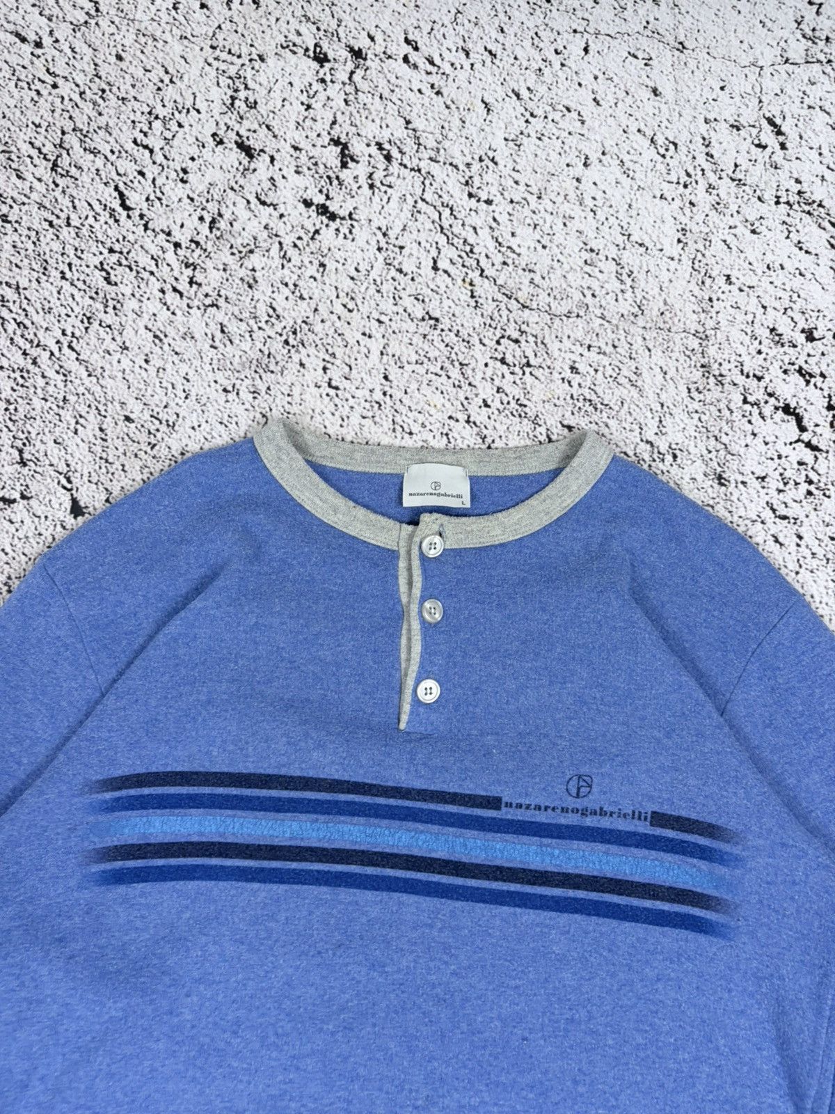Nazareno Gabrielli Vintage Nazareno Gabrielli Henley Long Sleeve Blue L Size US L / EU 52-54 / 3 - 5 Thumbnail