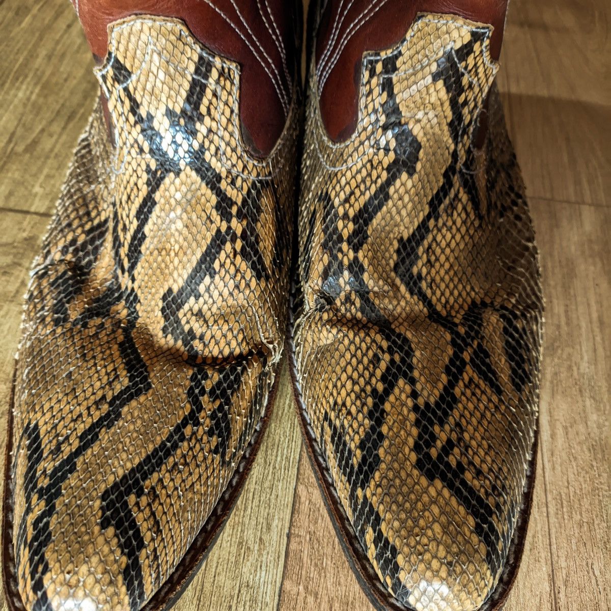 Cowboy Equipment × Dan Post × Vintage Exotic Snakeskin Cowboy Boots – Mixed Leather Size US 9 / EU 42 - 3 Thumbnail