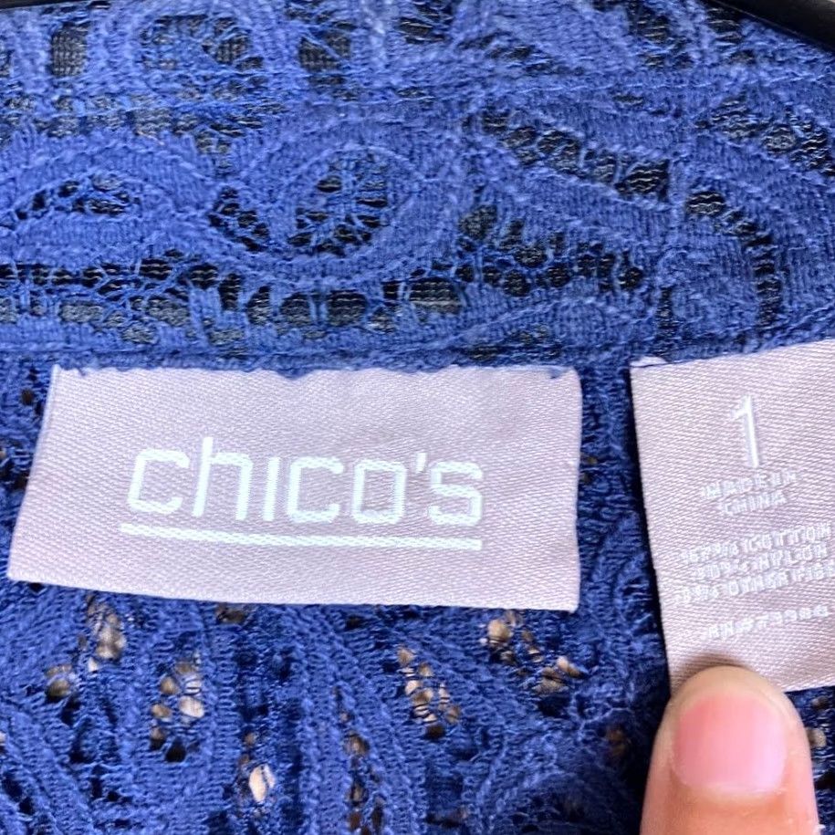 Vintage Chicos Womens Jacket Navy Floral Lace Zip Up Long Sleeve 1 (M) Jacket Womens M Navy Floral Lace Zip Up Long Sleeve Size M / US 6-8 / IT 42-44 - 6 Thumbnail