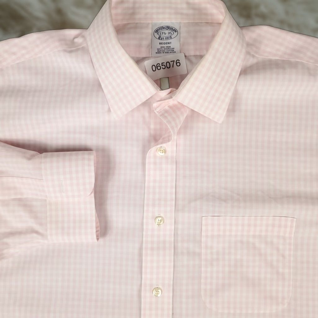 Brooks Brothers Brooks Brothers Shirt Mens 17.5 Pink Check Regent Dress Button Up Long Sleeve Size 46R - 1 Thumbnail