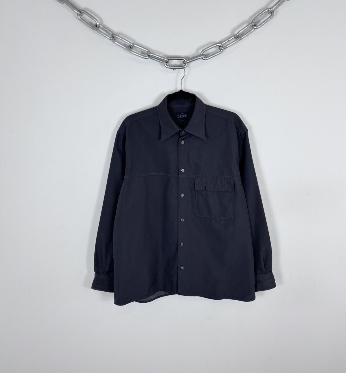 Trussardi Vintage Trussardi Jeans Men’s Navy Grey Long Sleeve Shirt Size US L / EU 52-54 / 3 - 1 Thumbnail