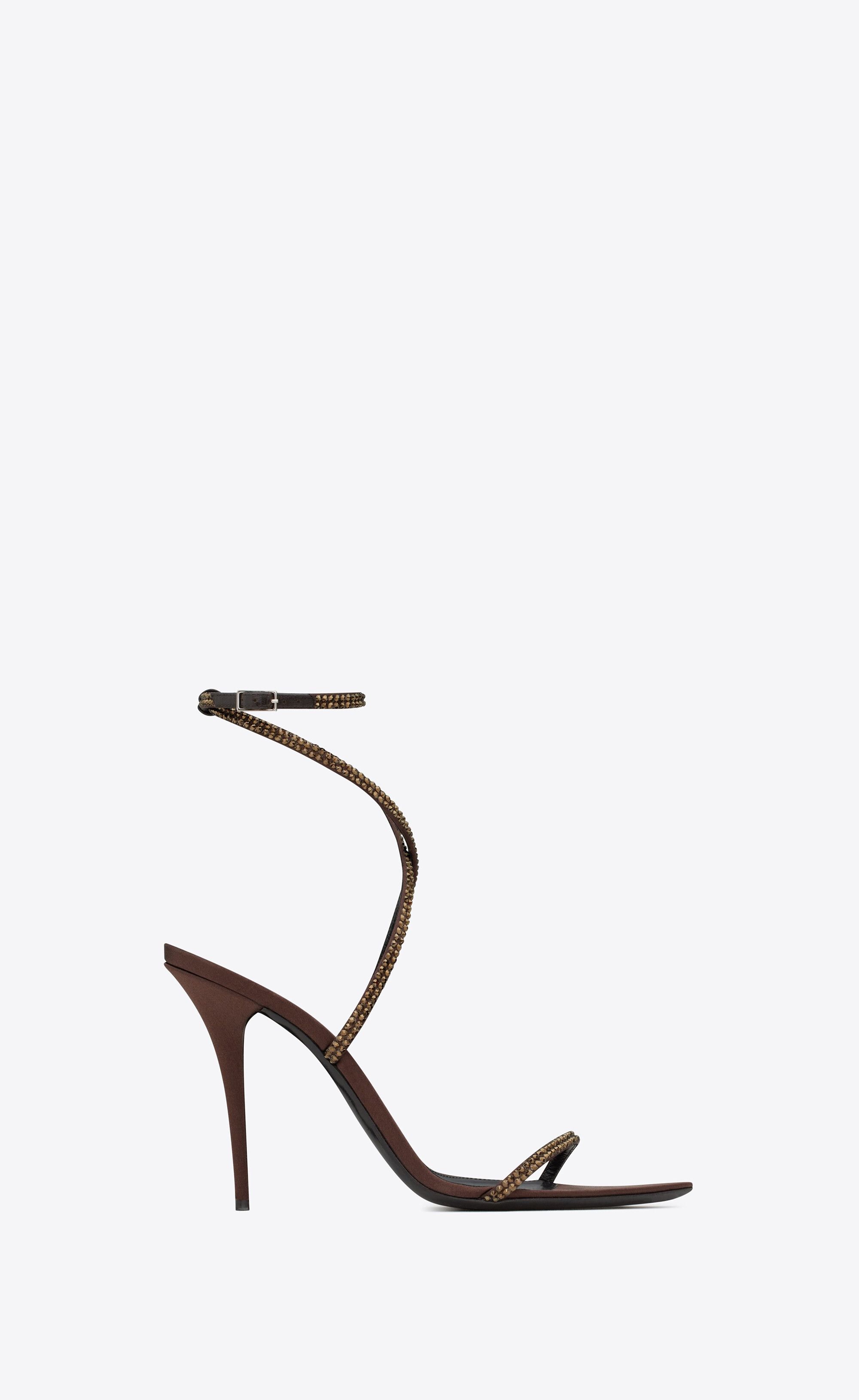 Saint Laurent Paris o1tp1o1224 Ava Sandals in Crepe Satin in Brown Size US 9 / IT 39 - 1 Thumbnail