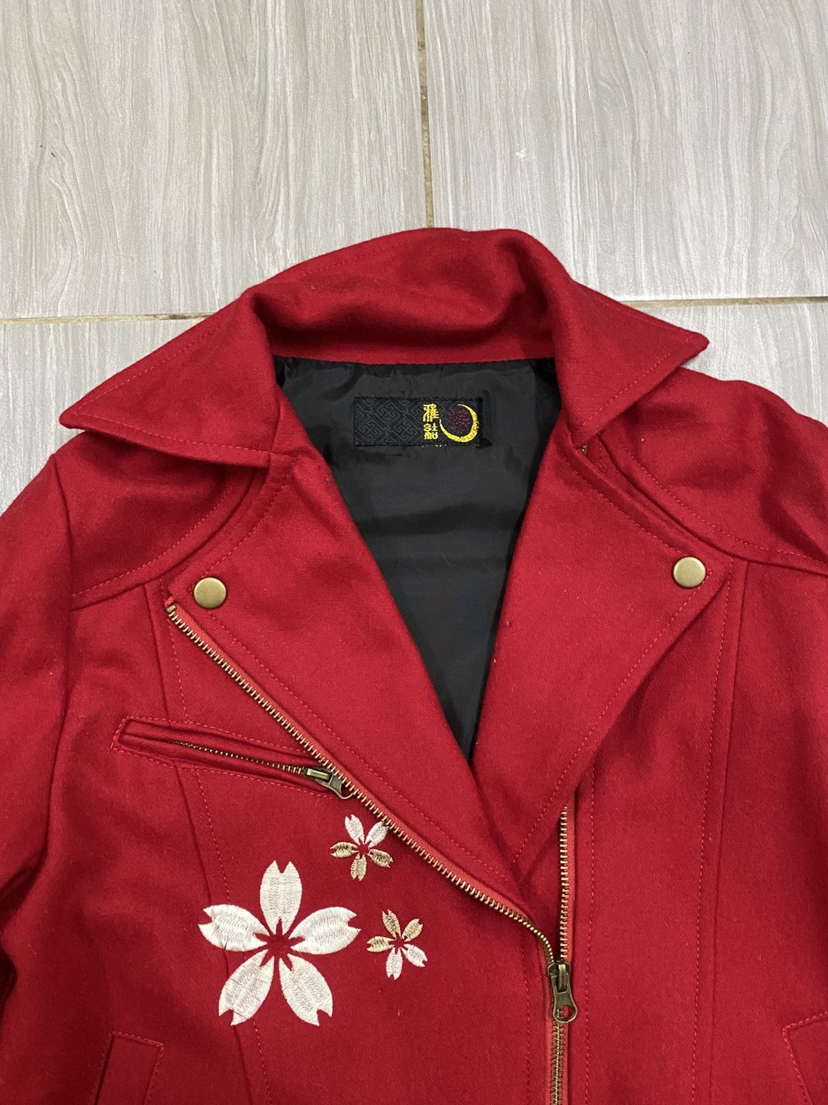 Japanese Brand Japanese Sakura Embroidery Wool Biker Jacket - Red Size US S / EU 44-46 / 1 - 9 Thumbnail