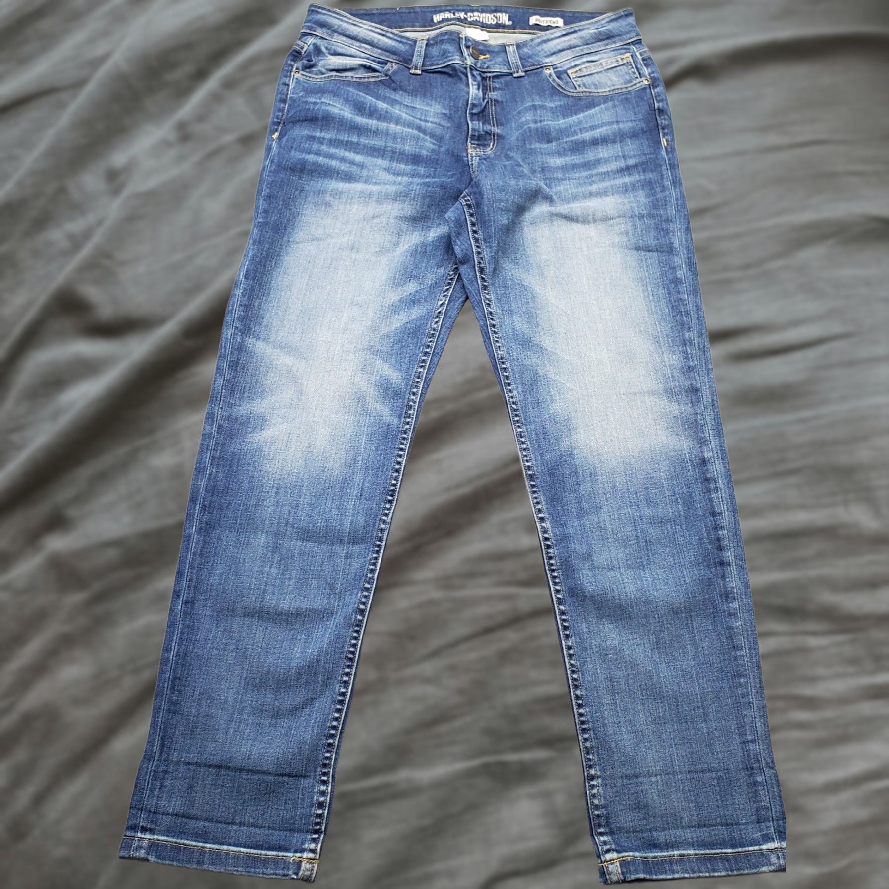 Harley Davidson Harley-Davidson Womens Jeans 30 Blue Denim Stretch Whiskered Straight Boyfriend Size 30 Size 30" / US 8 / IT 44 - 1 Thumbnail