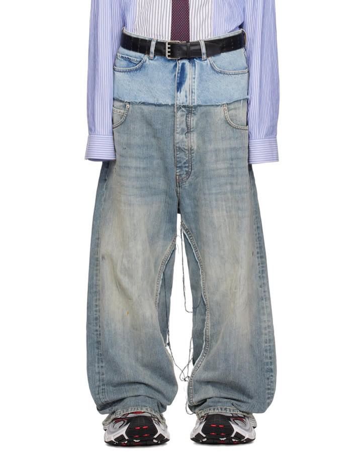 Balenciaga Blue Cut Up Double Waist Baggy Jeans Size US 34 / EU 50 - 2 Thumbnail