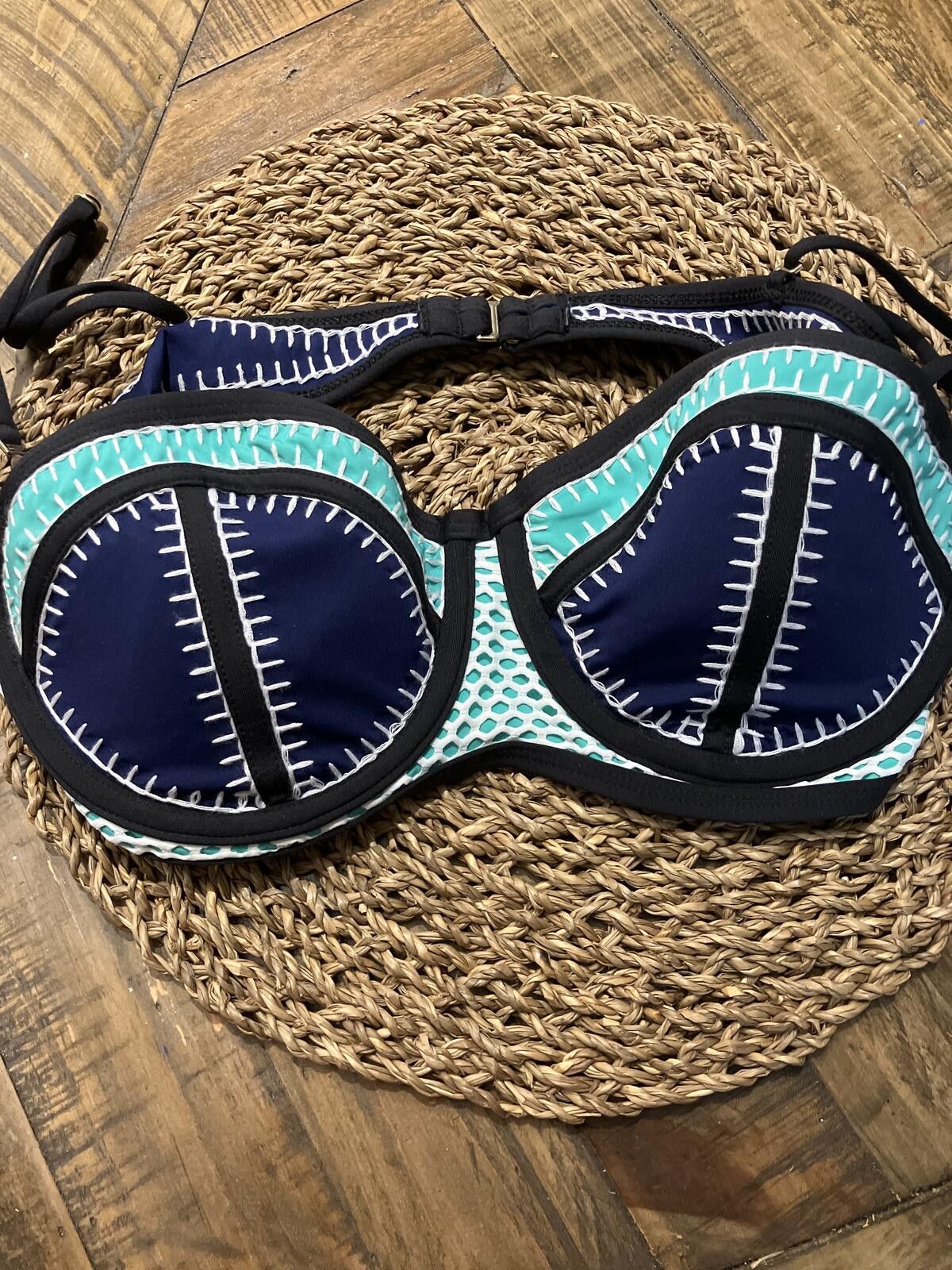 Bar III NWT Navy and Turquoise Bikini Top with Contrast Stitching Size ONE SIZE - 2 Thumbnail