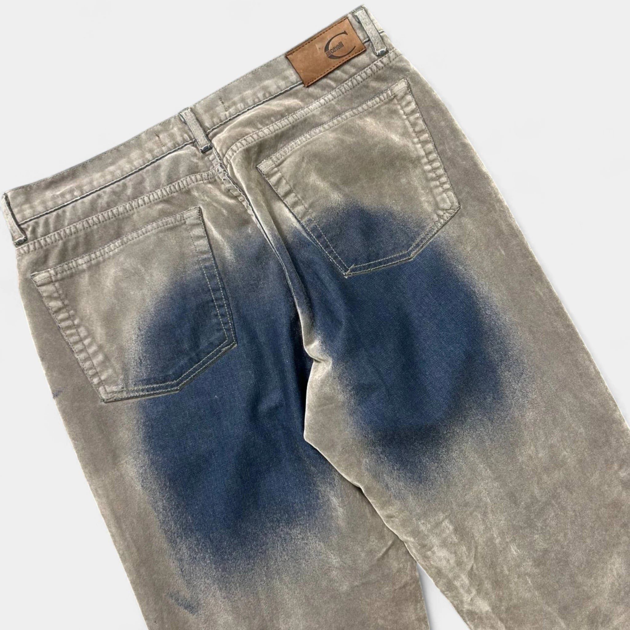 Just Cavalli Just Cavalli Suede Beige and Blue Straight Leg Pants Size US 35 - 6 Thumbnail
