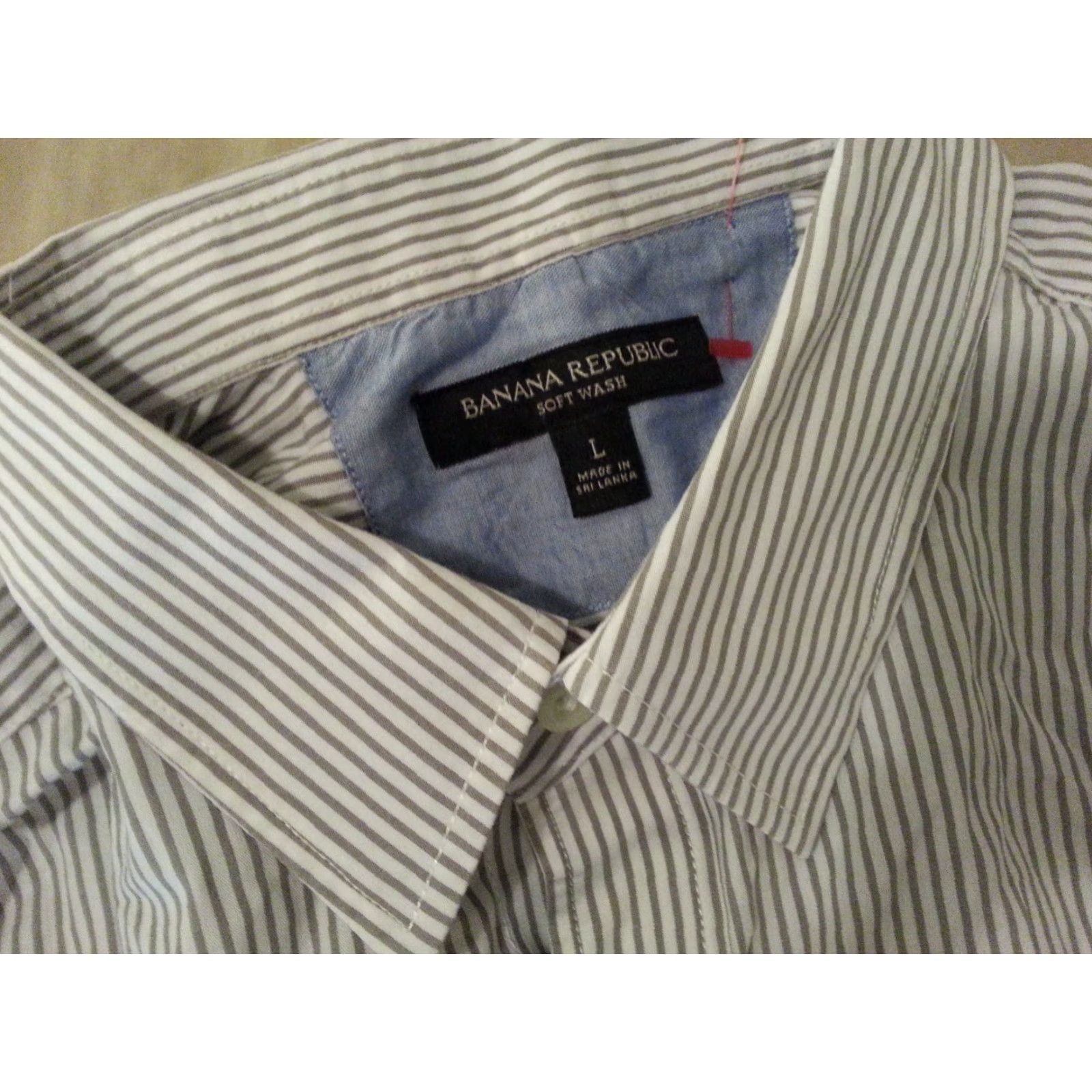 Banana Republic Banana Republic Dress Shirt Mens L White Cotton Striped Button Long Sleeve Size 42R - 4 Thumbnail