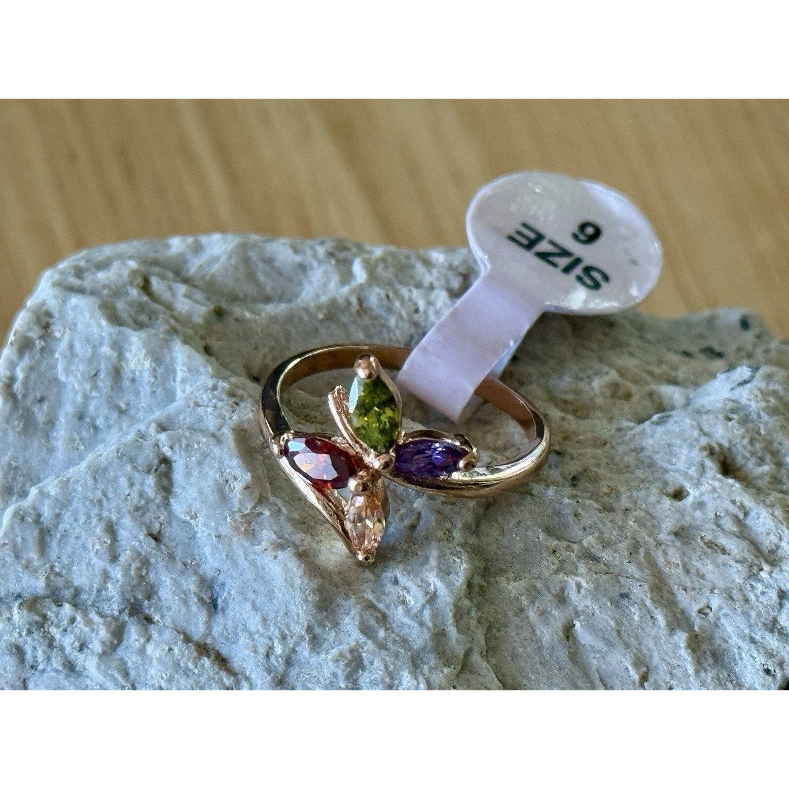 Other Crystals By Swarovski 14k Gold Overlay 4 Multicolor Ring Size ONE SIZE - 3 Thumbnail