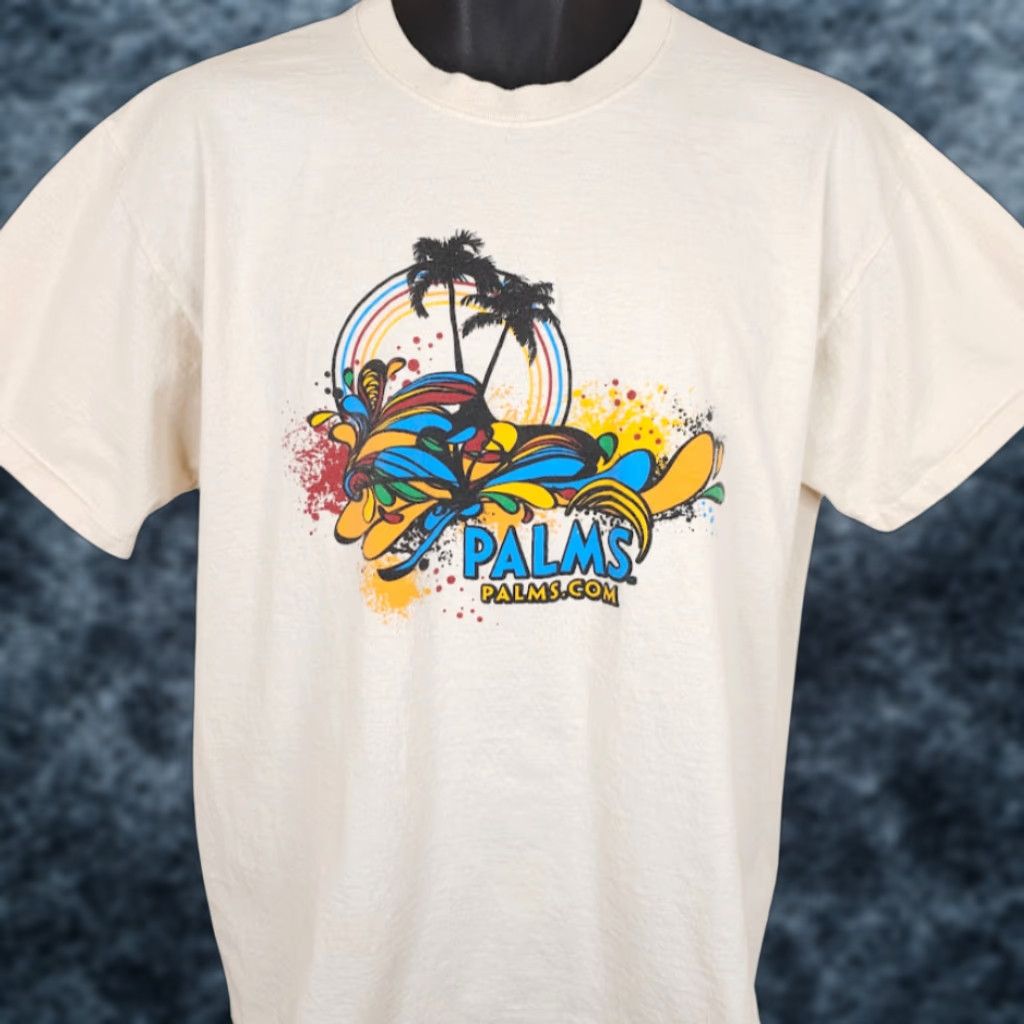 Jerzees VINTAGE Palms Casino T Shirt Mens Size Large Cream Y2K Las Vegas Destination Size US L / EU 52-54 / 3 - 1 Thumbnail