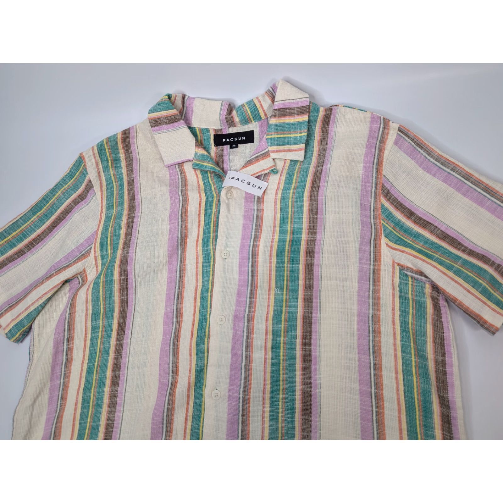 Pacsun NWT PacSun Striped Resort Button Down Shirt XL Men Knit Cotton Multicolor Camp Beach 90s? (Oops) Size US XL / EU 56 / 4 - 2 Thumbnail