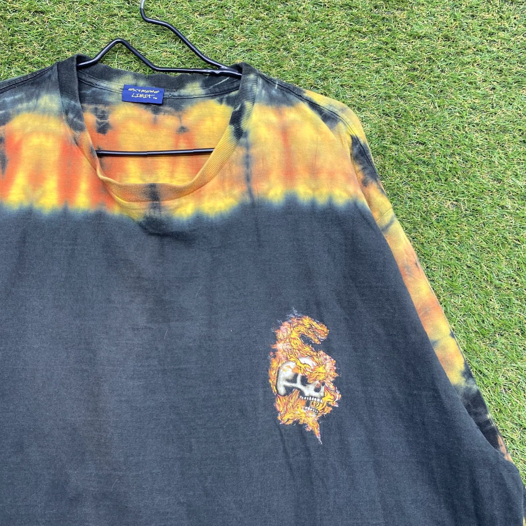 Vintage Extreme Limit Shirt Mens XL Tie Dye Long Sleeve Skull Flame Graphic Punk Rock Shirt Size US XL / EU 56 / 4 - 2 Thumbnail
