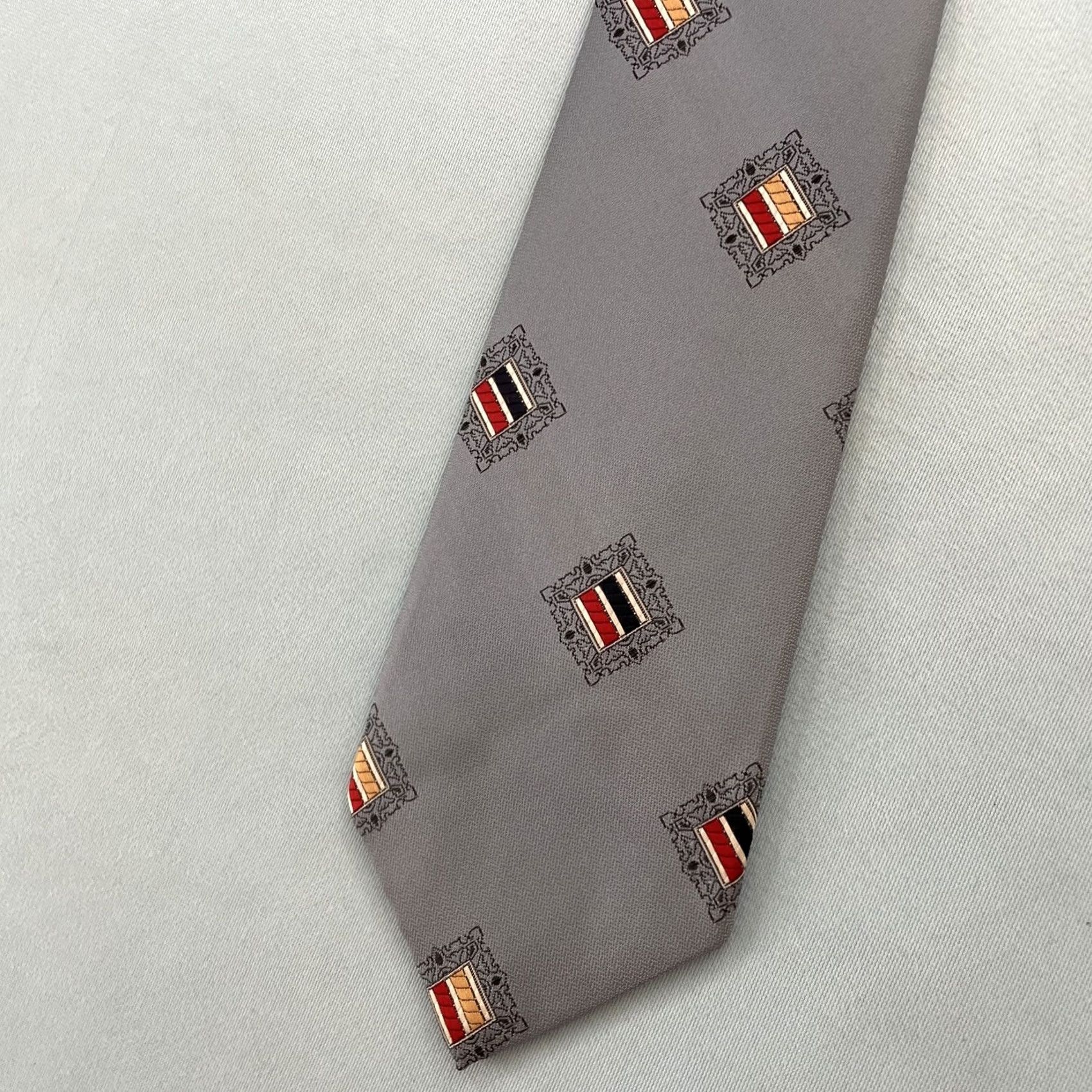 Vintage Vtg Extra Wide Necktie 4.3" Kipper Tie Handmade Jacquard Rockabilly Mob Boss Gray Neck Tie Geometric Vintage Men 57"-60" 4.3" Wide Gray Size ONE SIZE - 3 Thumbnail