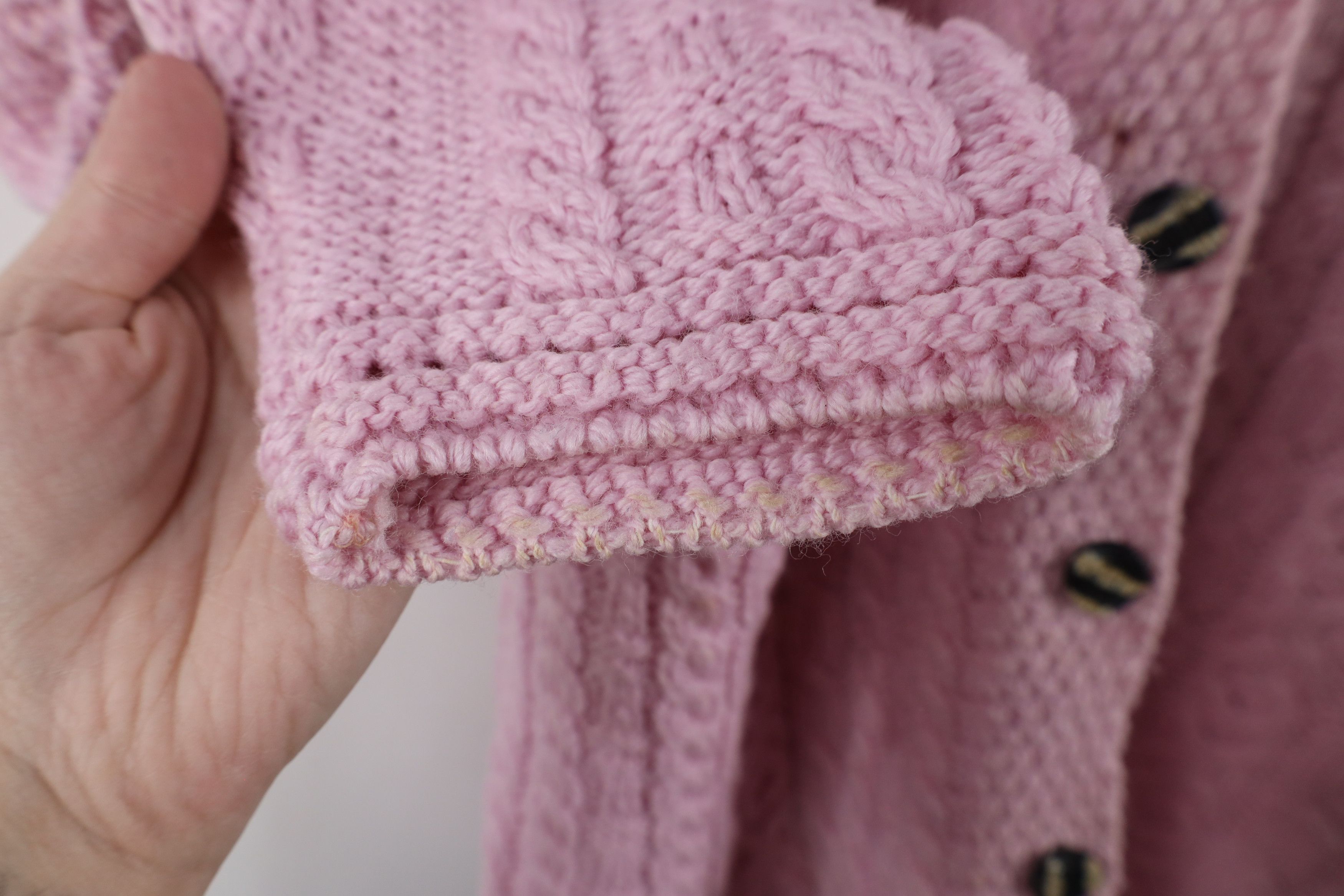Vintage Vintage 90s Wool Fisherman Cable Knit Cardigan Sweater Pink Size XL / US 12-14 / IT 48-50 - 8 Thumbnail