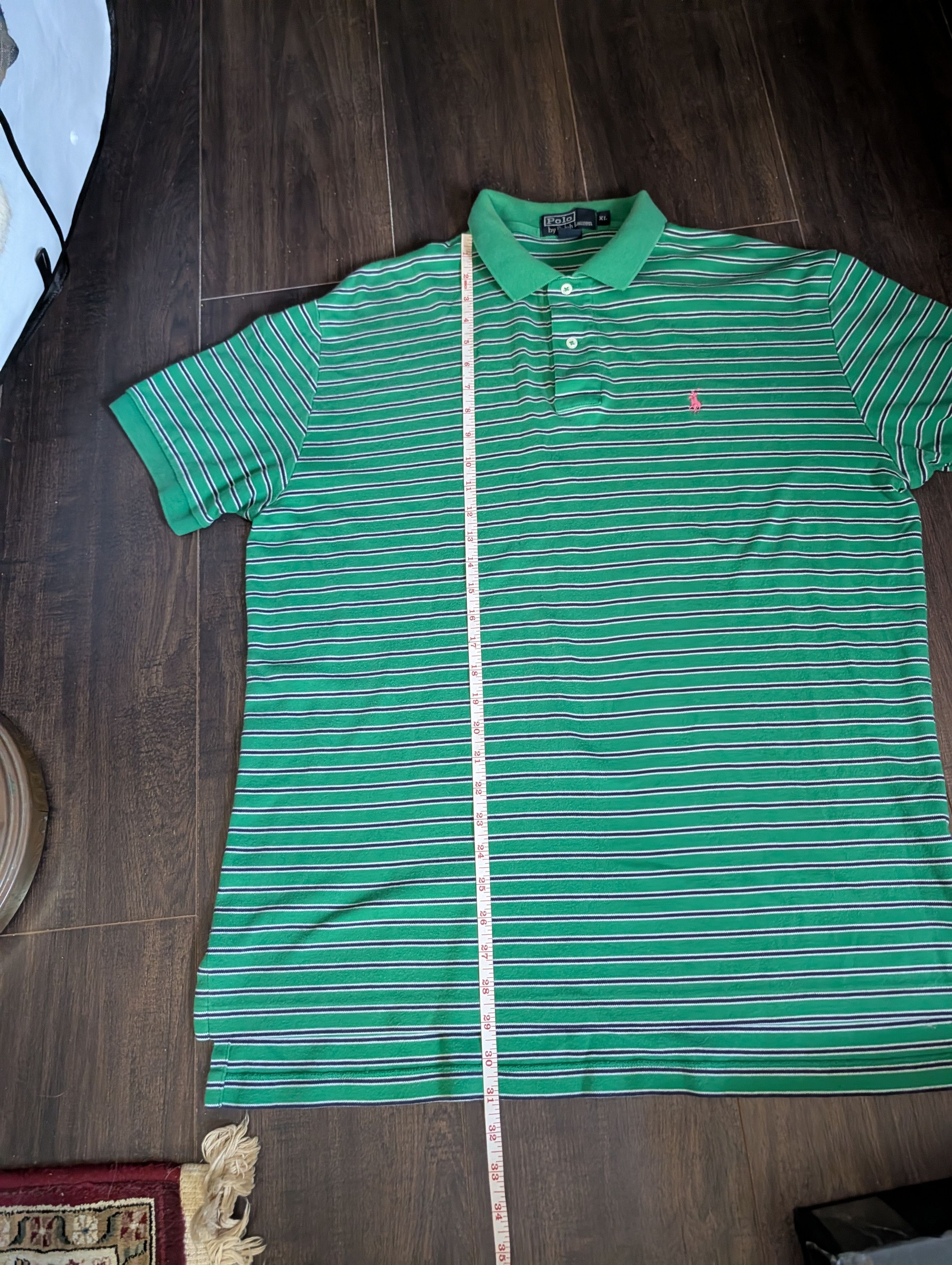 Polo Ralph Lauren Vintage green striped pink logo embroidered polo XL Size US XL / EU 56 / 4 - 13 Thumbnail