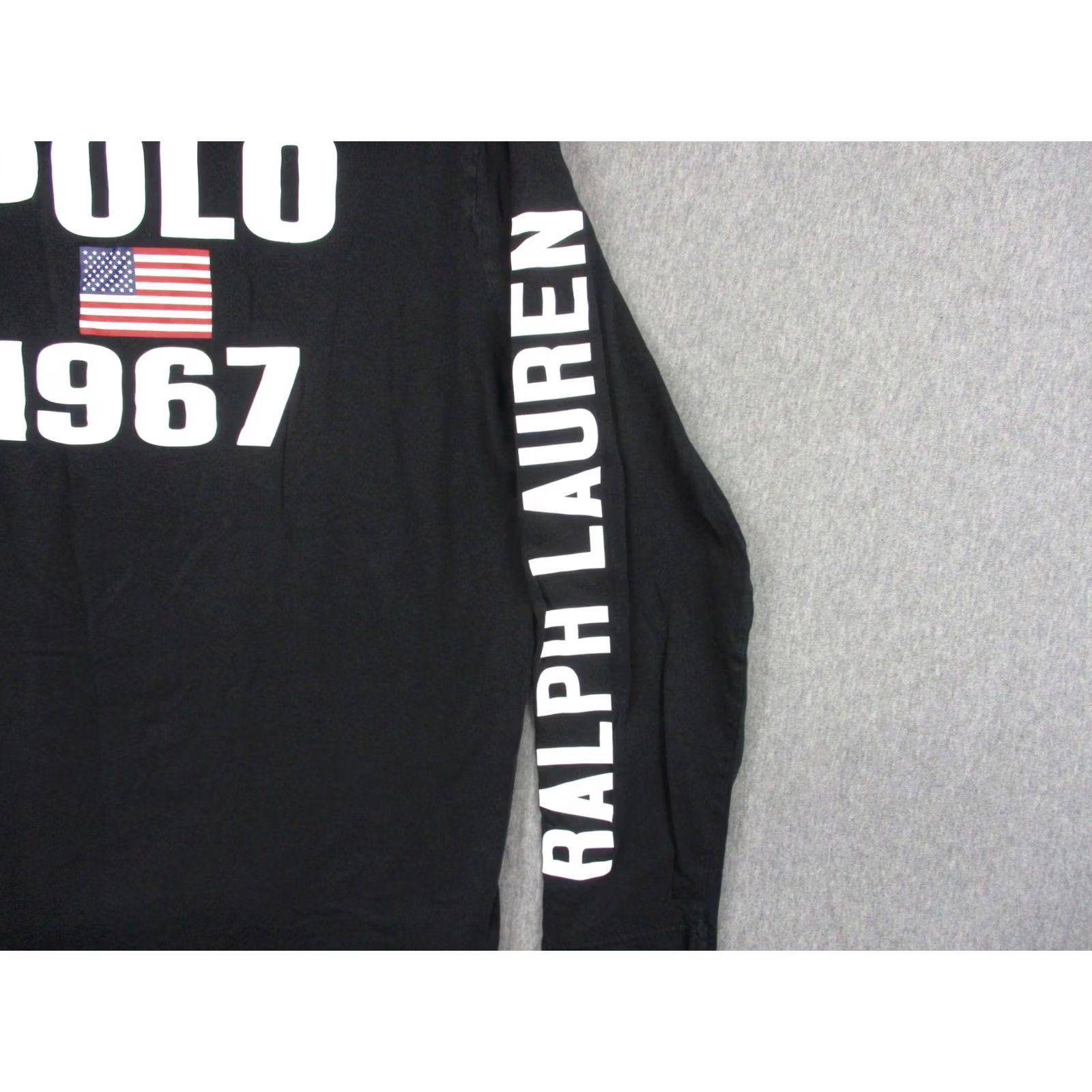 Polo Ralph Lauren Polo Ralph Lauren Hoodie Mens Large Black Graphic Print POLO 1967 USA Flag Pullover PullOver Hooded Crew Neck Navy? Size US L / EU 52-54 / 3 - 7 Thumbnail