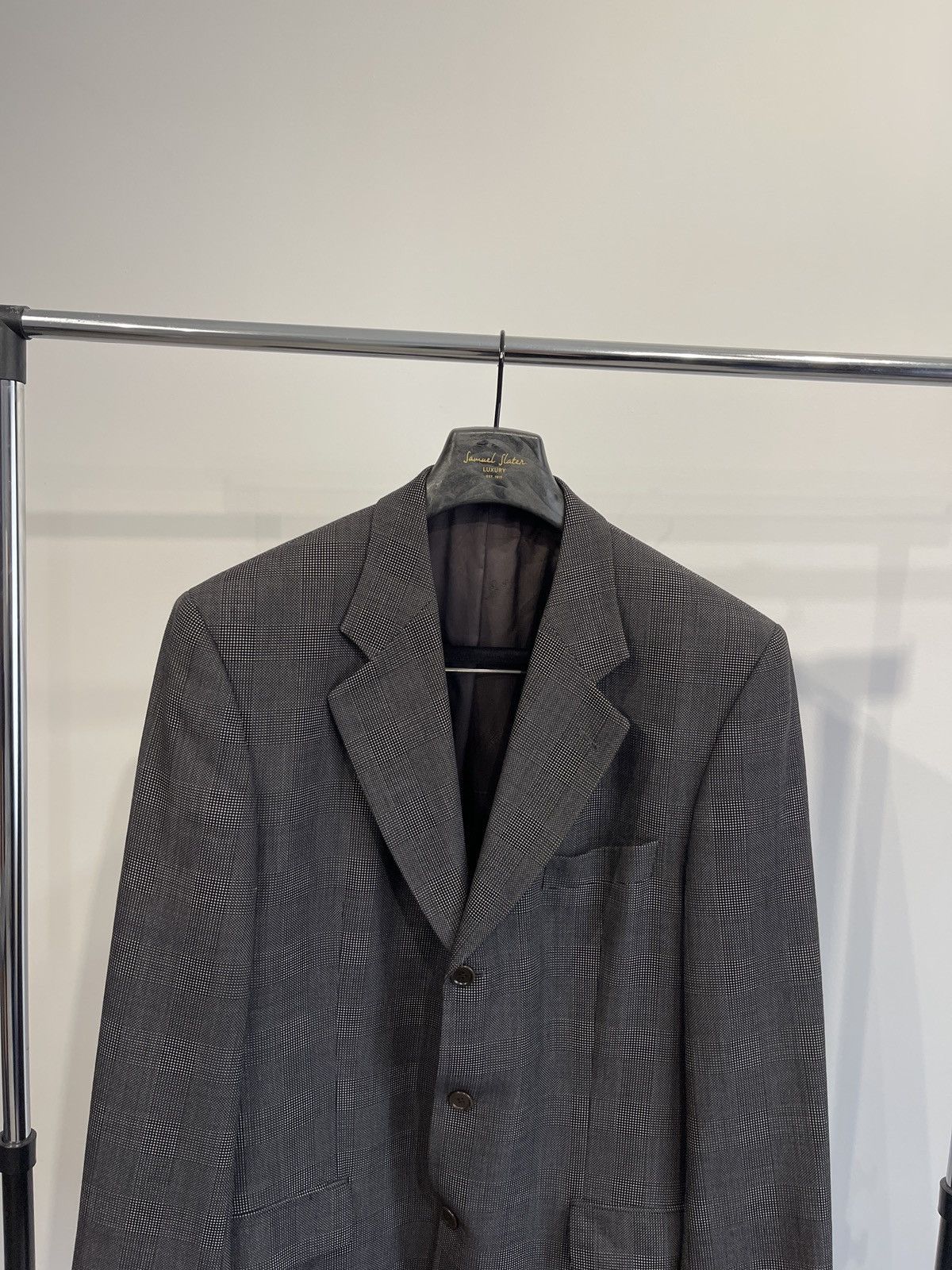 Valentino Vintage Valentino Uomo Grey Brown Plaid Wool Blazer Jacket Size 44R - 2 Thumbnail