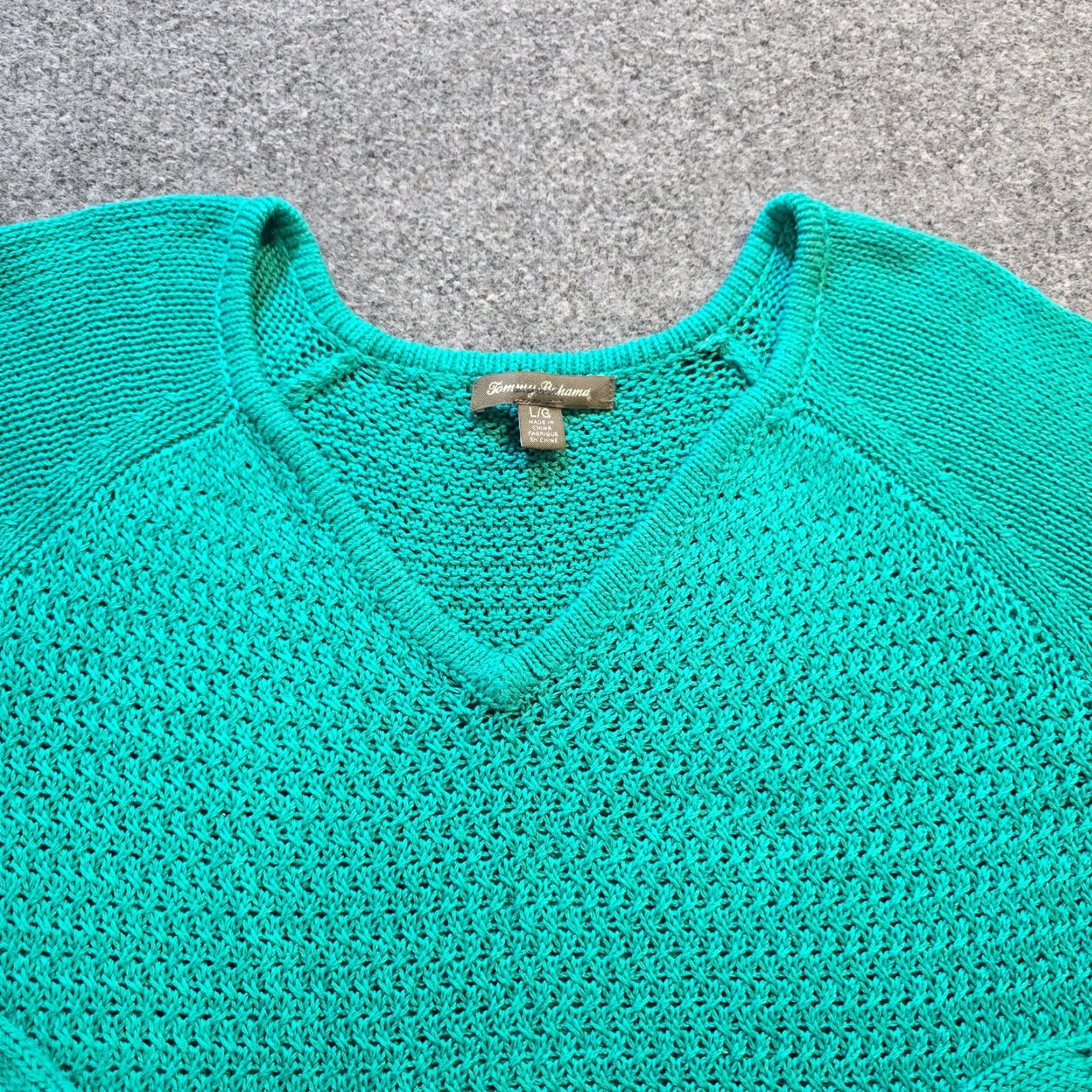 Tommy Bahama Tommy Bahama Sweater Tunic Womens Large Green Open Knit Crochet Casual Pullover Long Sleeve V-Neck Knit Cotton Viscose Regular Modern Casual Shirt Size L / US 10 / IT 46 - 2 Thumbnail