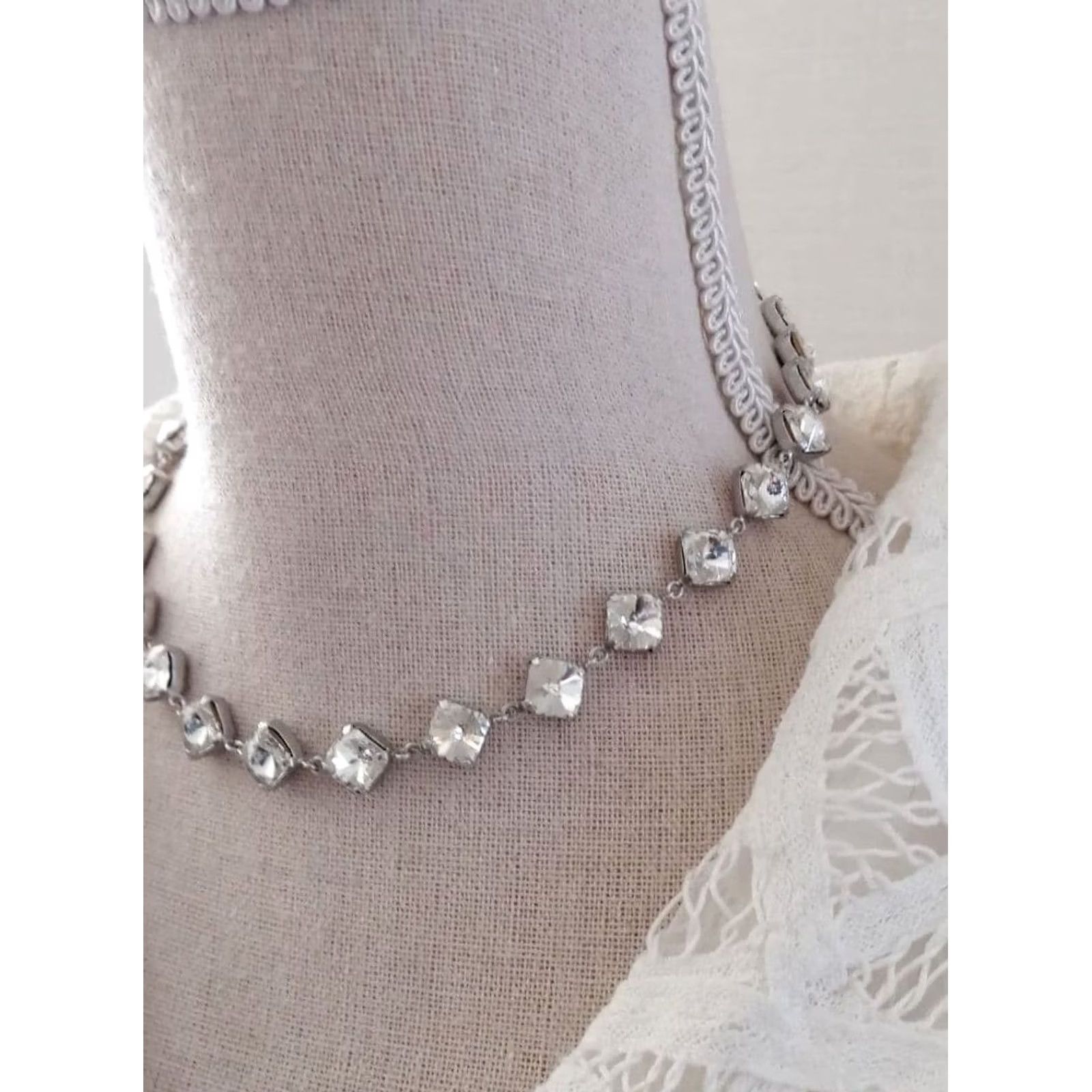 Thierry Mugler VINTAGE Thierry Mugler Modern Womens 40cm Silver Necklace Crystal Diamond Cut Design Used From Size ONE SIZE - 3 Thumbnail