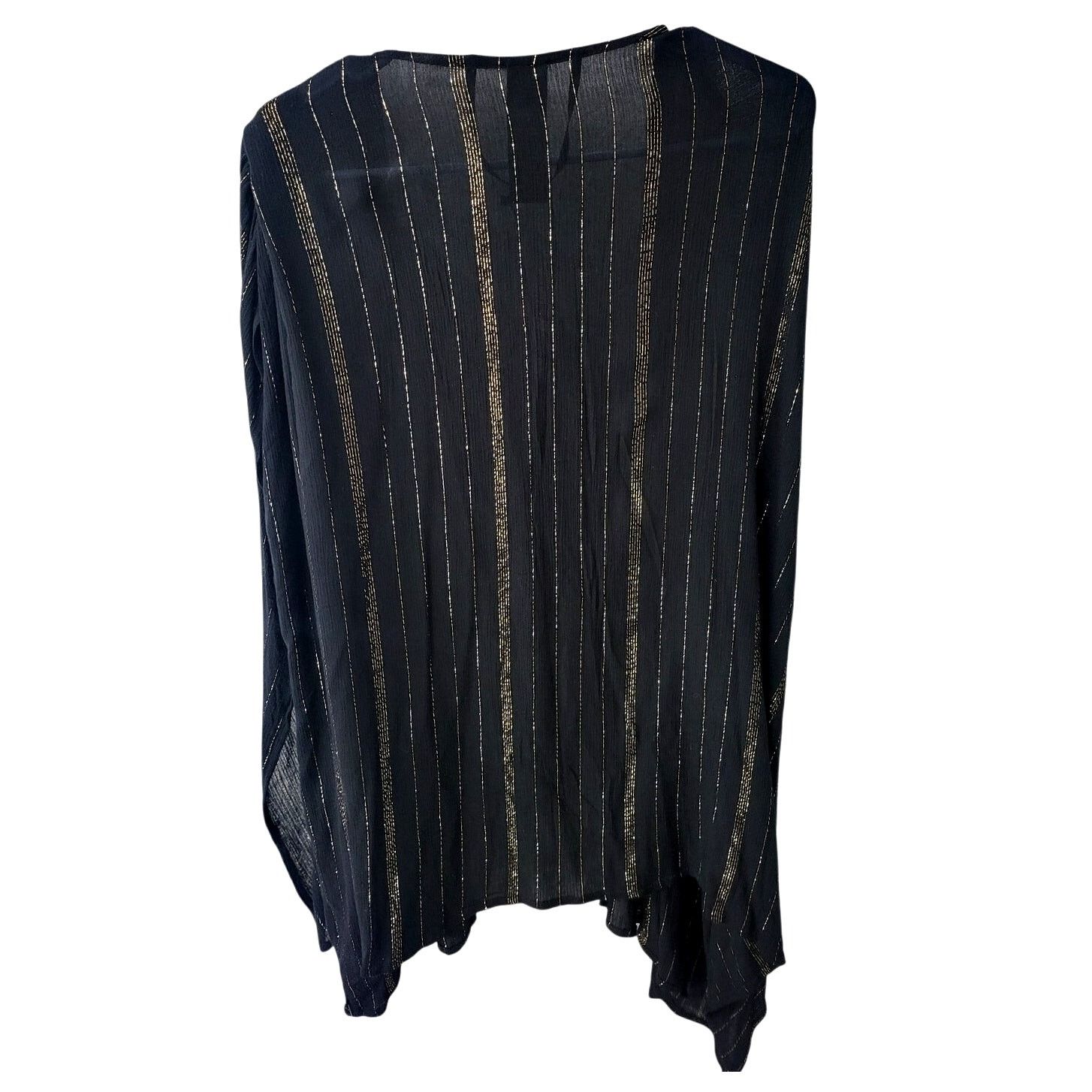 Vince Camuto Vince Camuto Sheer Black/Gold Stripes Gauze Kimono -One Size Size ONE SIZE - 2 Thumbnail