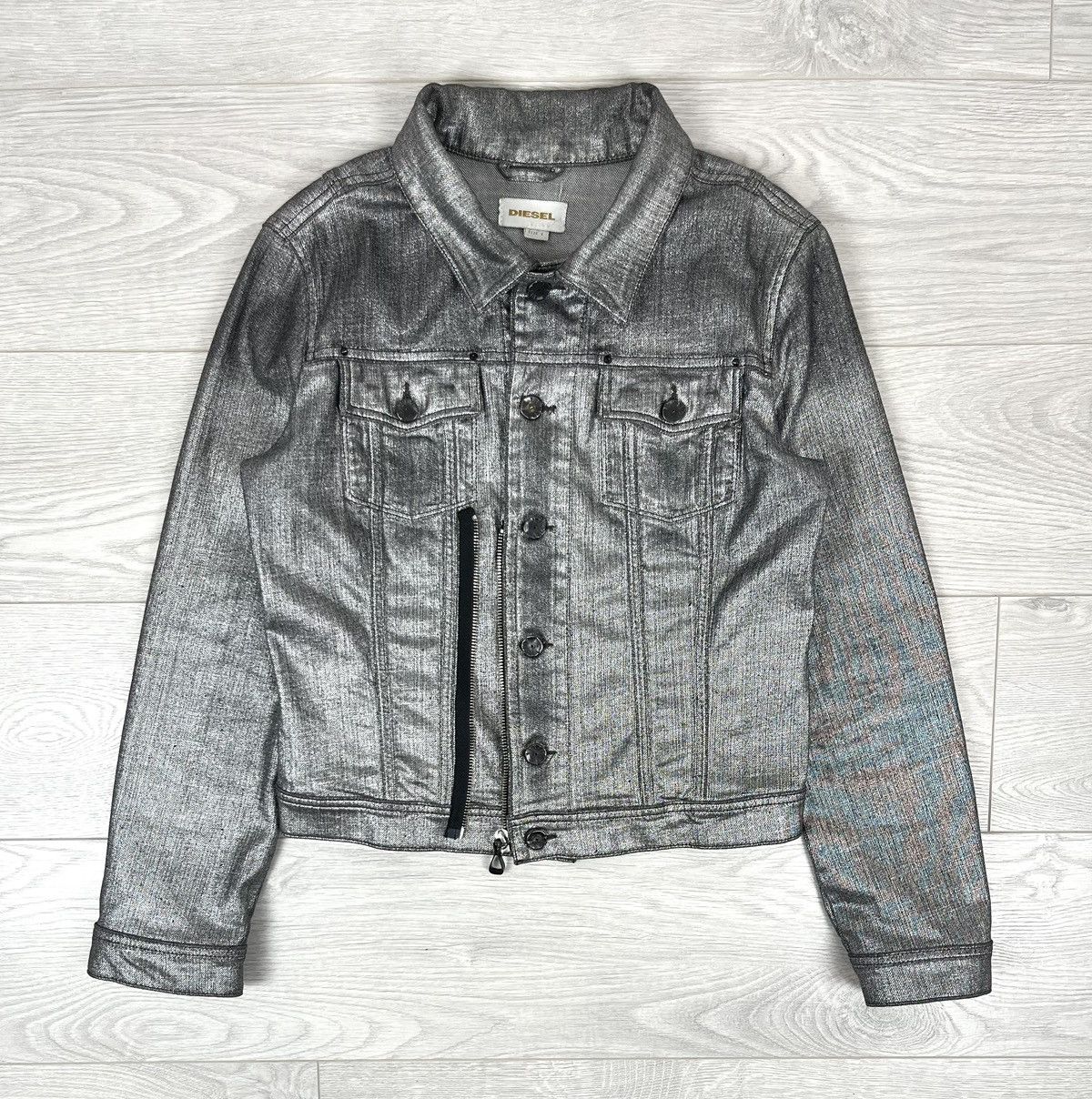 Diesel Diesel Y2K Silver Denim Waxed Trucker Jacket L Size Size L / US 10 / IT 46 - 1 Thumbnail
