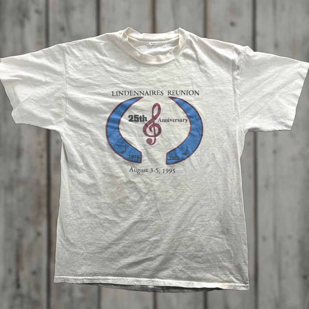 Fruit Of The Loom VINTAGE Lindennaires Reunion Shirt Mens Large White 25th Anniversary 1995 90s Music Size US L / EU 52-54 / 3 - 1 Thumbnail