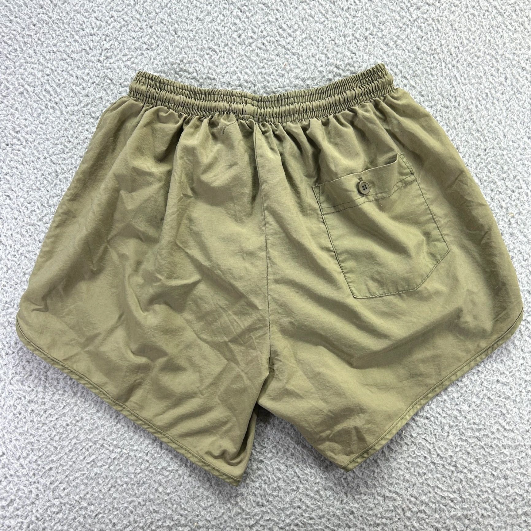 Vintage MX3 Mens Army Green Solid Nylon Elastic Waist Drawstring Running Shorts Size M Shirt Men? Size US 31 - 3 Thumbnail