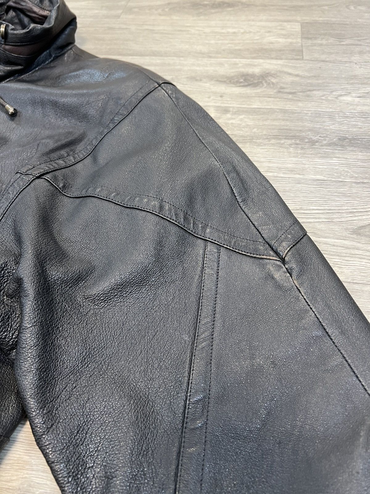 Leather True Vintage 80s Distressed Black Leather Bomber Jacket Size US XXL / EU 58 / 5 - 5 Thumbnail