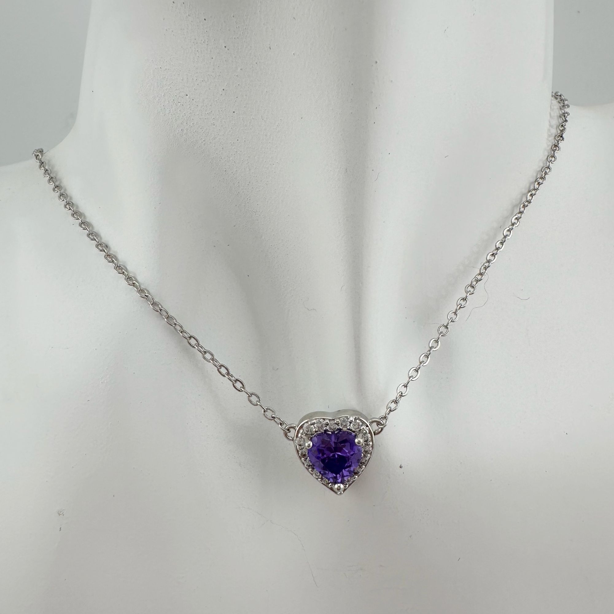 Other Amethyst and White Topaz Heart Shaped Halo Necklace Size ONE SIZE - 10 Thumbnail
