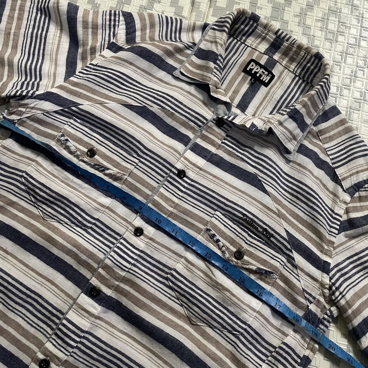 If Six Was Nine × Le Grande Bleu (L.G.B.) × PPFM PPFM Eastern Rock double collar stripes shirt Size US L / EU 52-54 / 3 - 11 Thumbnail