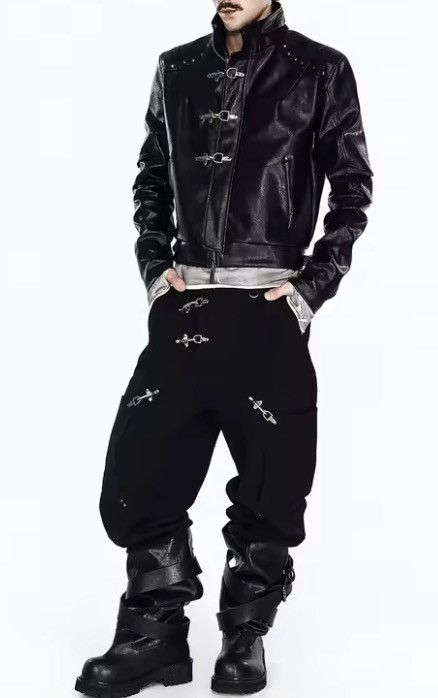 Japanese Brand Cyber Punk Metal Clasp PU Leather Jacket Industrial Crop Size US L / EU 52-54 / 3 - 1 Thumbnail