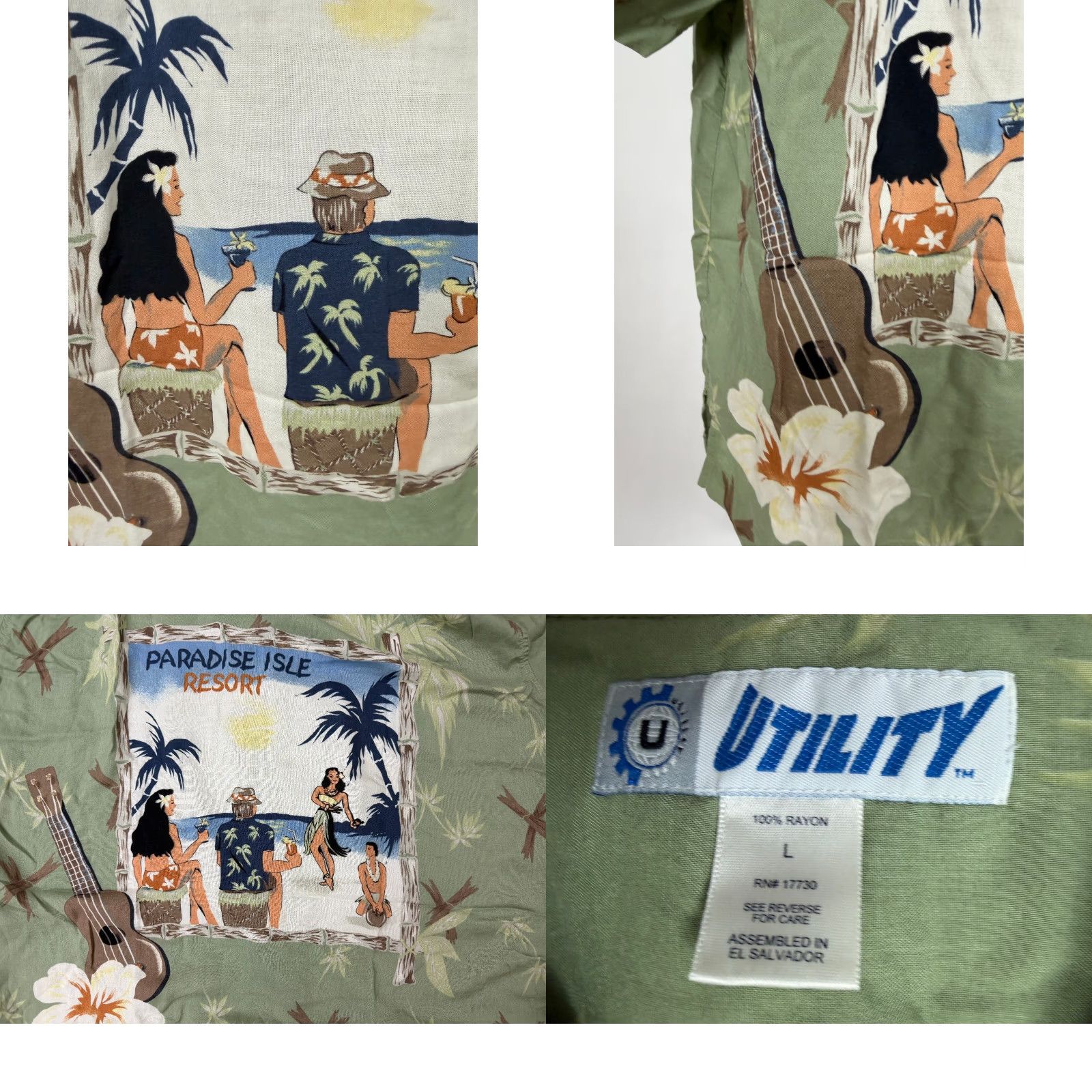 Vintage VINTAGE Utility Shirt Mens Large Green 90s Beach Hawaiian Button-Up Rayon Size US L / EU 52-54 / 3 - 8 Thumbnail