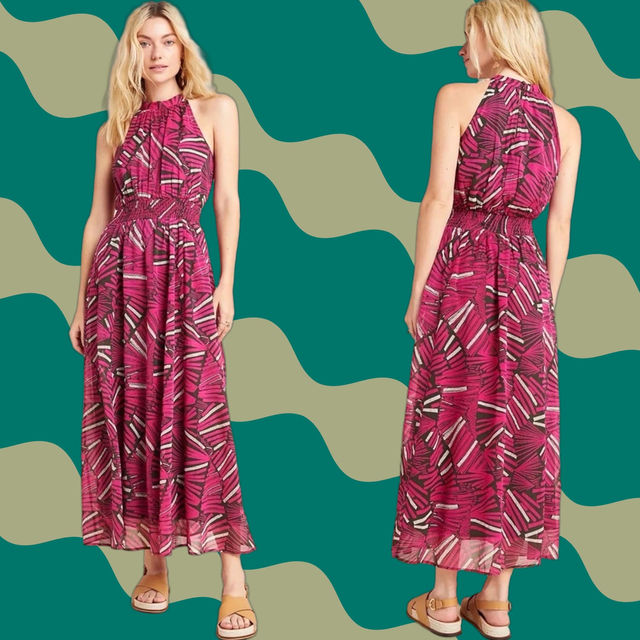 Anthropologie Anthropologie M Pink Gold Smocked Maxi Dress Boho Long Sleev  | Grailed