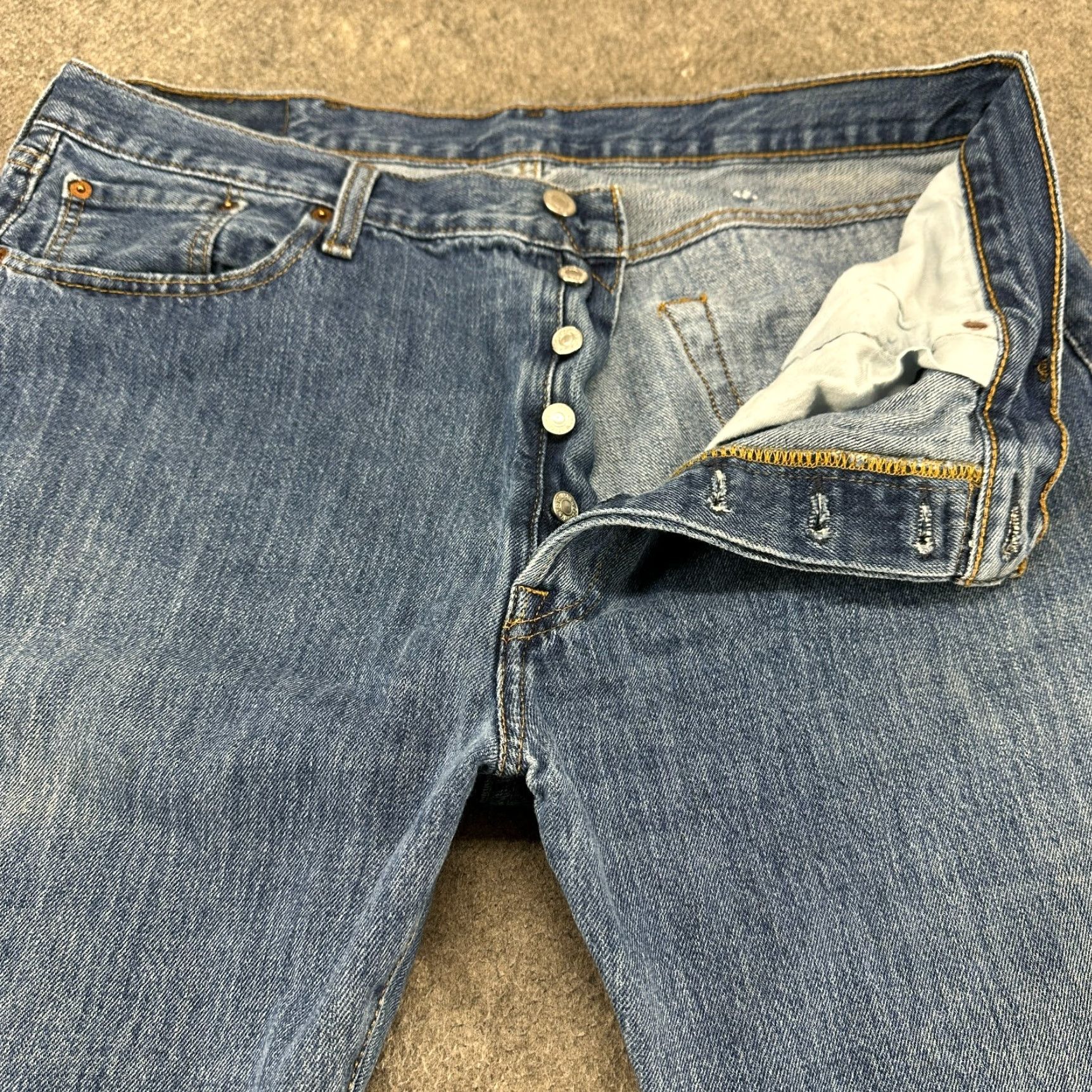 Levi's Levi's 501 Jeans Mens 38x34 Straight Regular Fit Medium Wash Button Fly Denim Distressed Vintage Retro Model Levi's 501 Series Mens Jeans Size US 38 / EU 54 - 2 Thumbnail